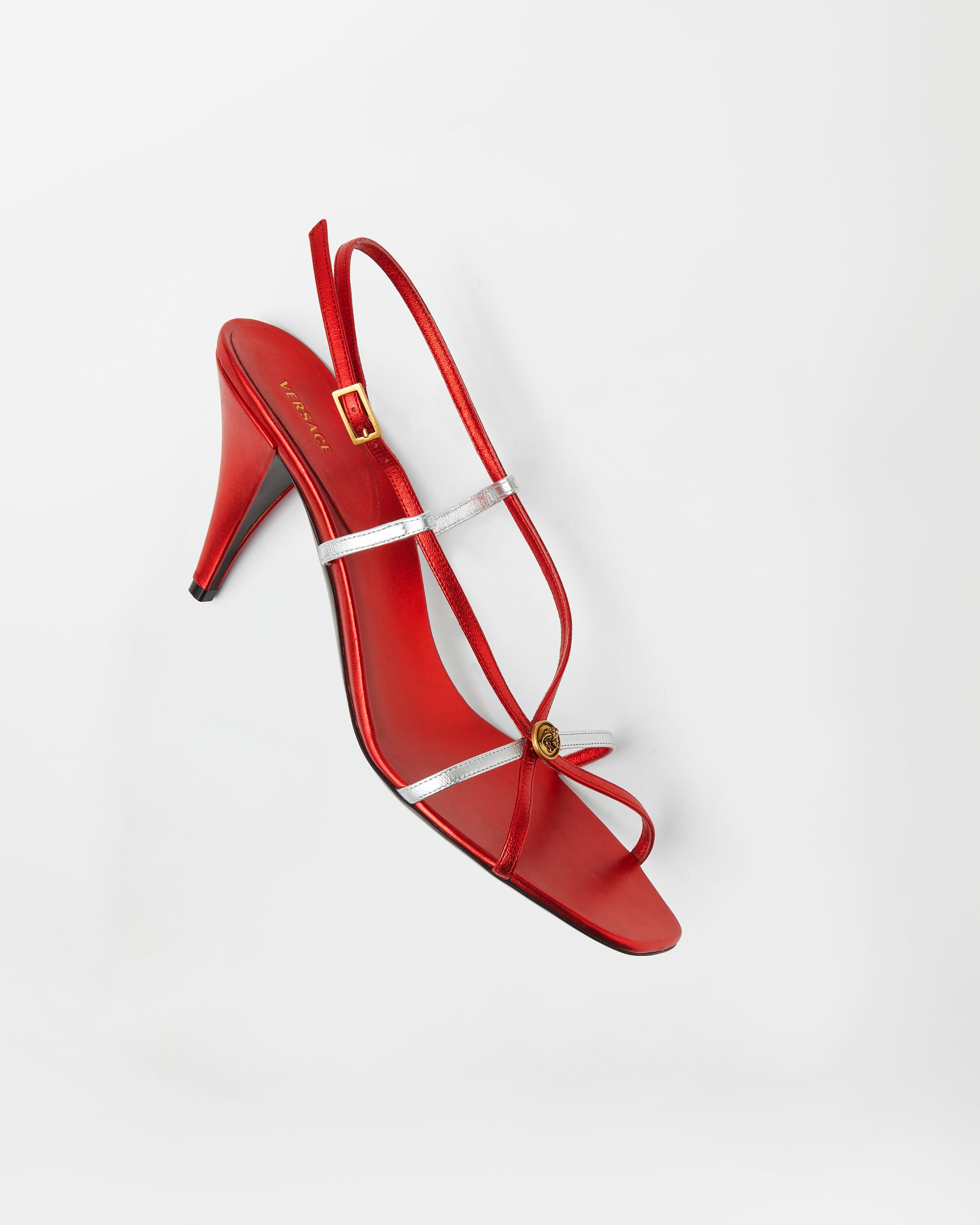 Valentina Metallic Sandals 80 mm Red | VERSACE US display picture 2