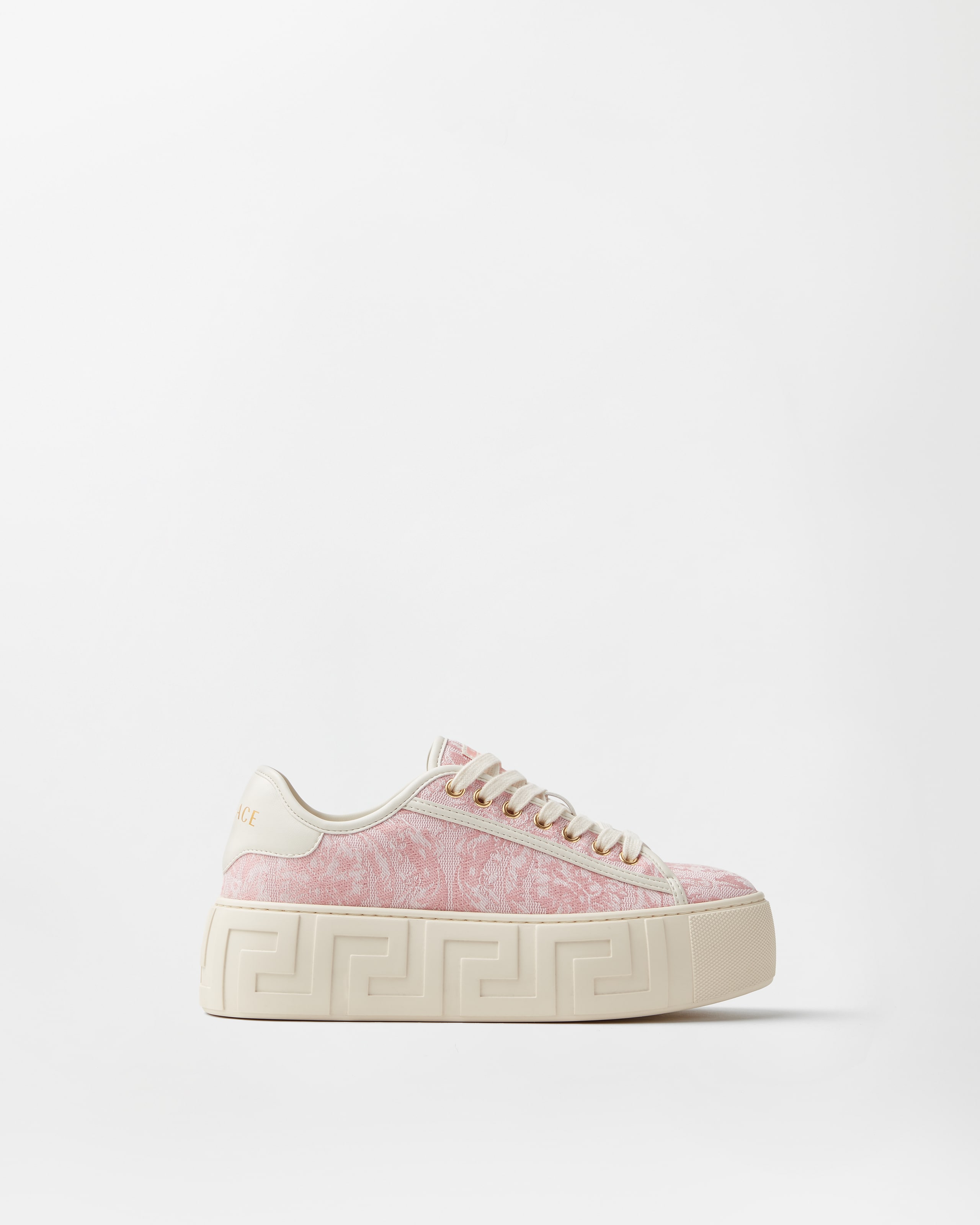 Versace Greca Baskets En Toile Jacquard À Plateforme In Pink
