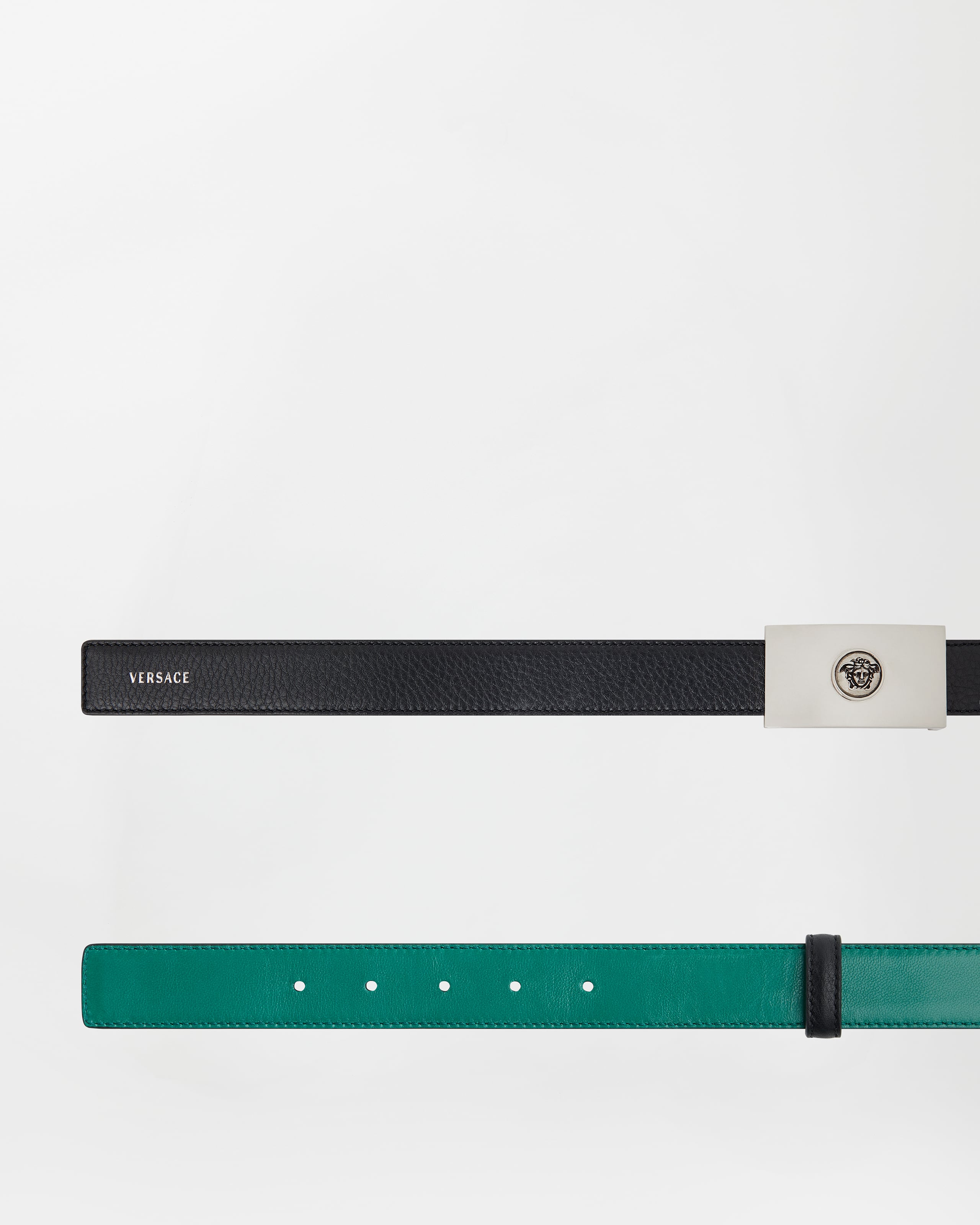 Reversible Leather Belt 3 cm Black,Green | VERSACE US