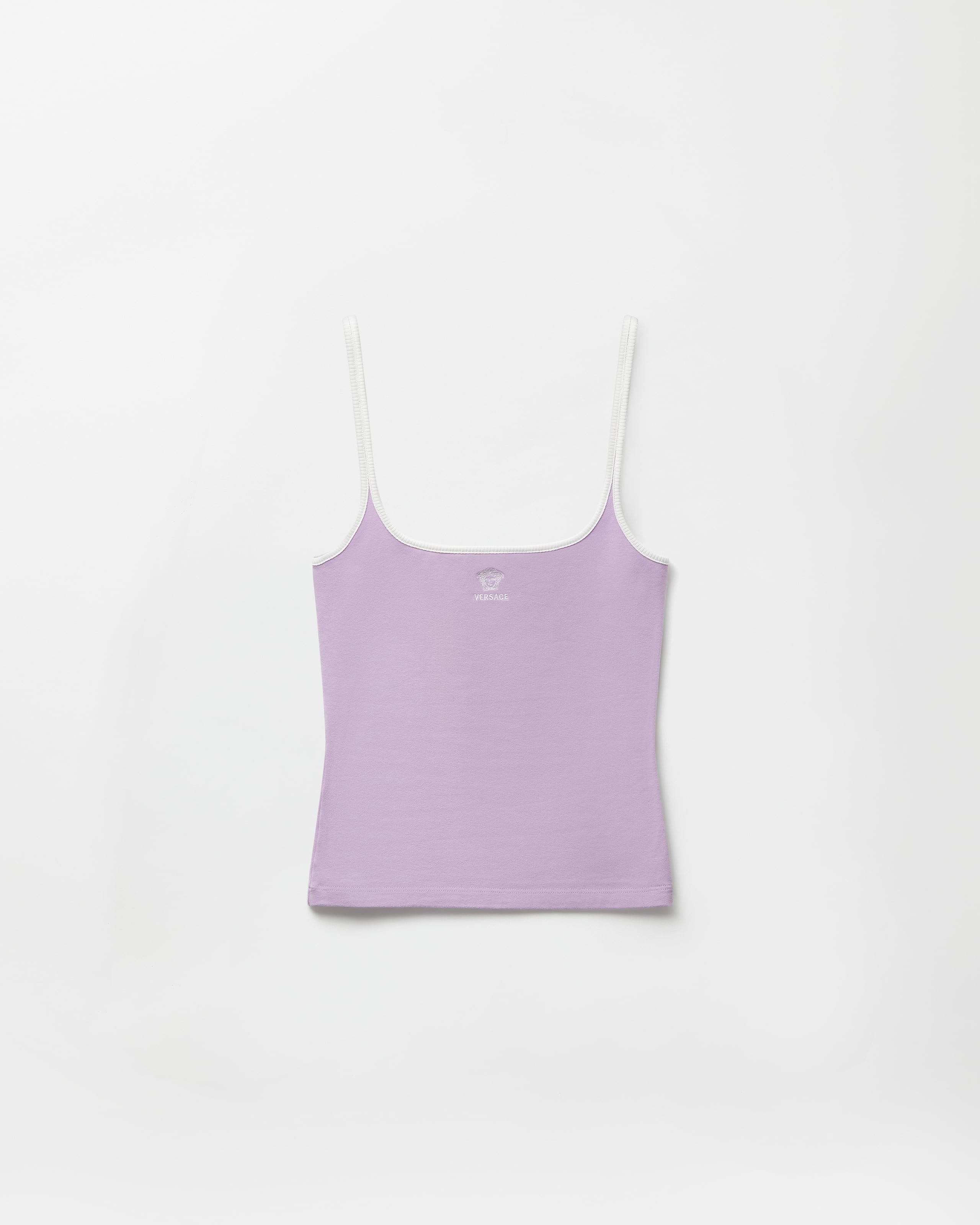 Versace Embroidered-logo Stretch Cotton-jersey Tank Top In Purple