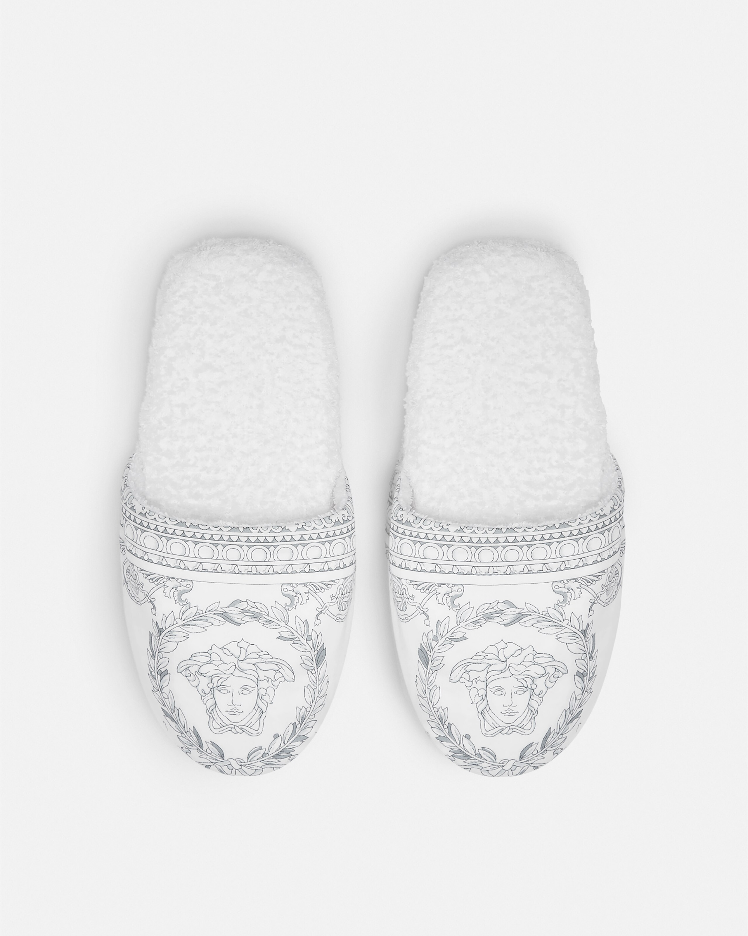 Versace White Sherpa Slipper with Yellow Baroque Trim I ♡ Baroque Slippers Yellow | VERSACE US main image 4