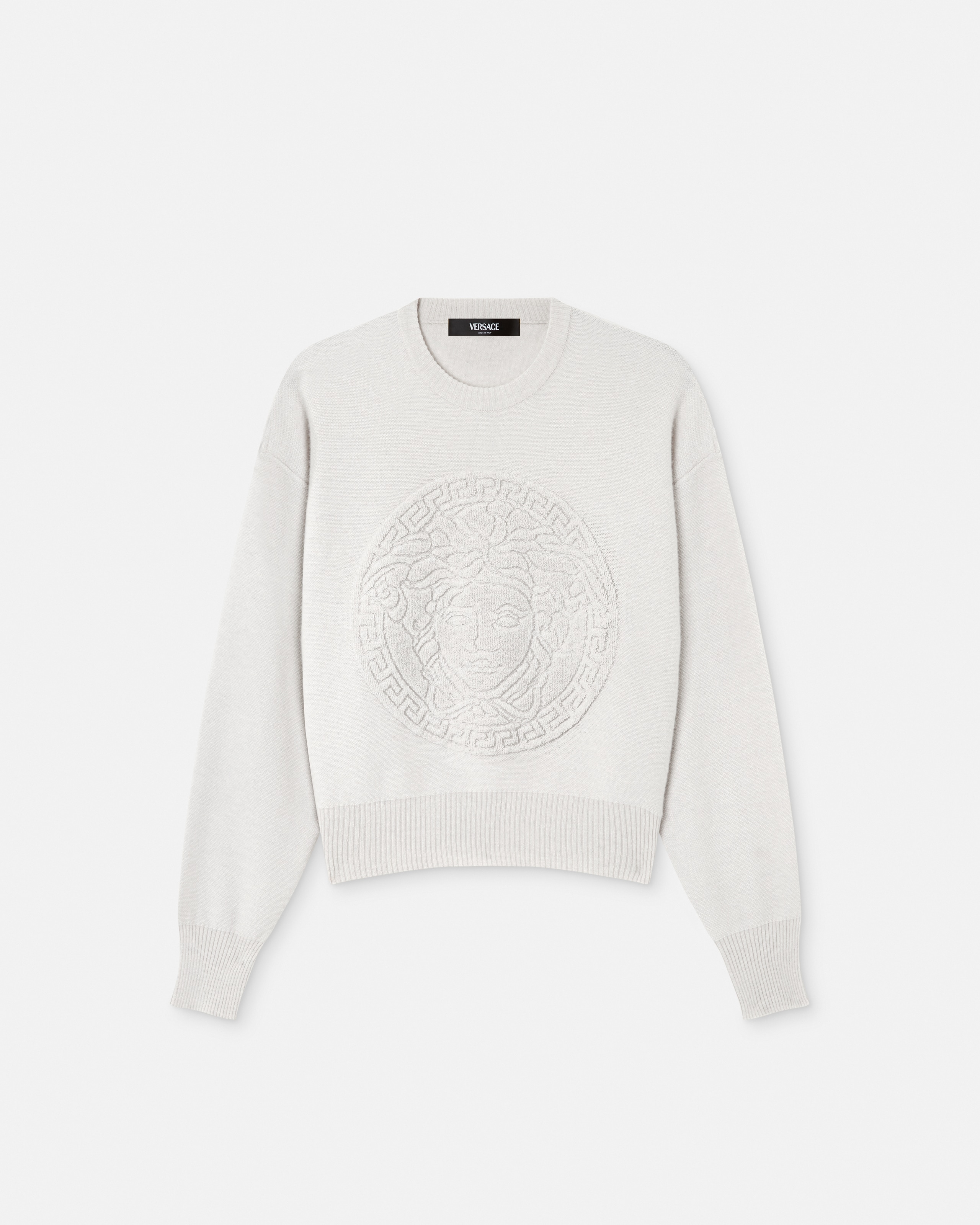 Versace Cashmere-blend Medusa Knit Sweater In Gray