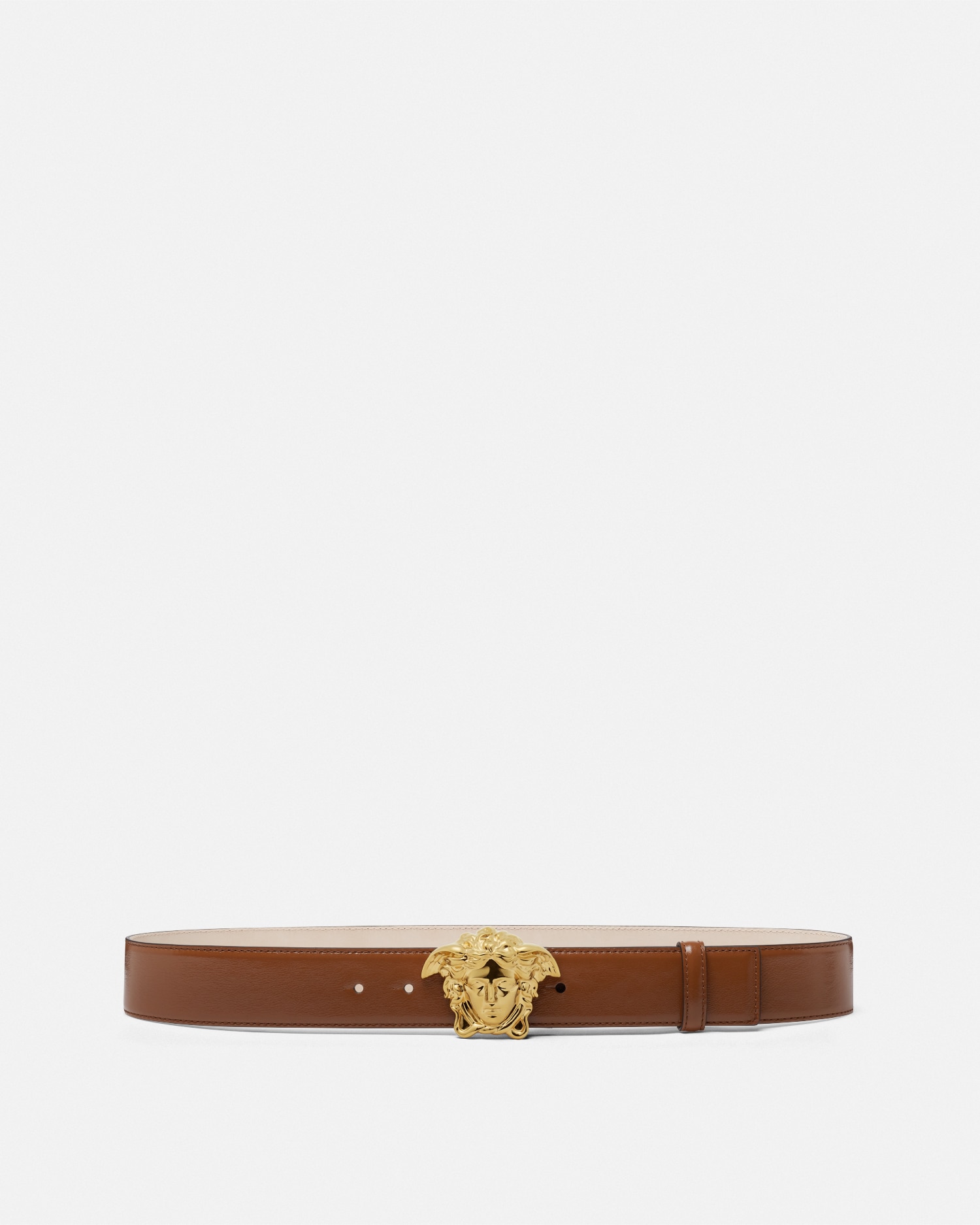 Versace La Medusa Belt In Brown+gold