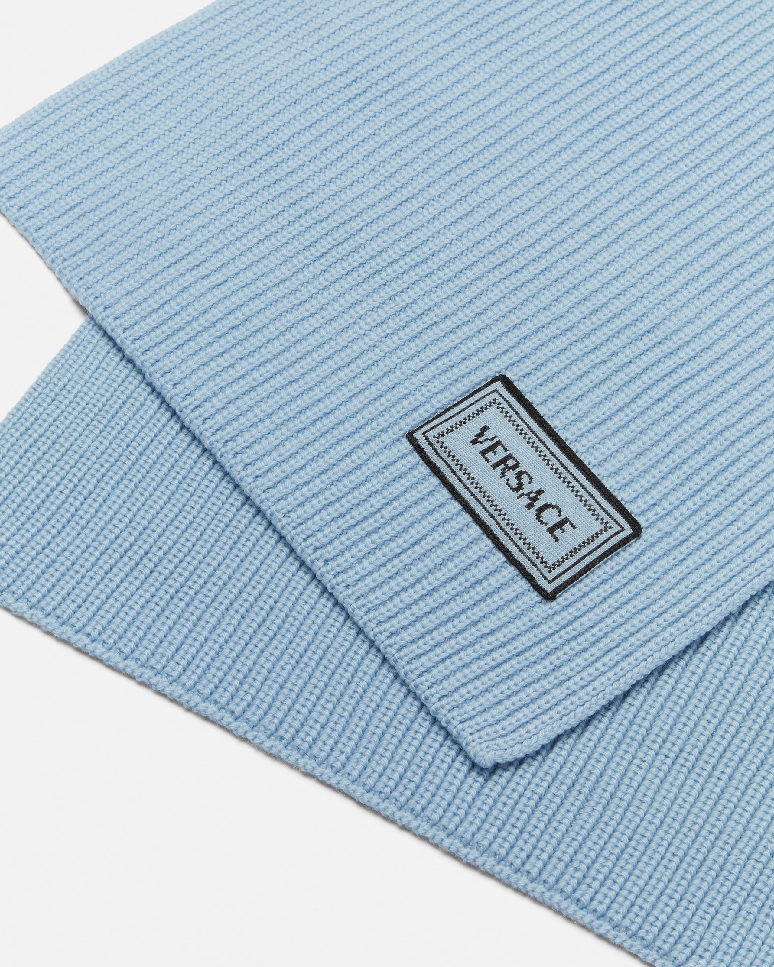 Versace Wool Knit Scarf In Blue