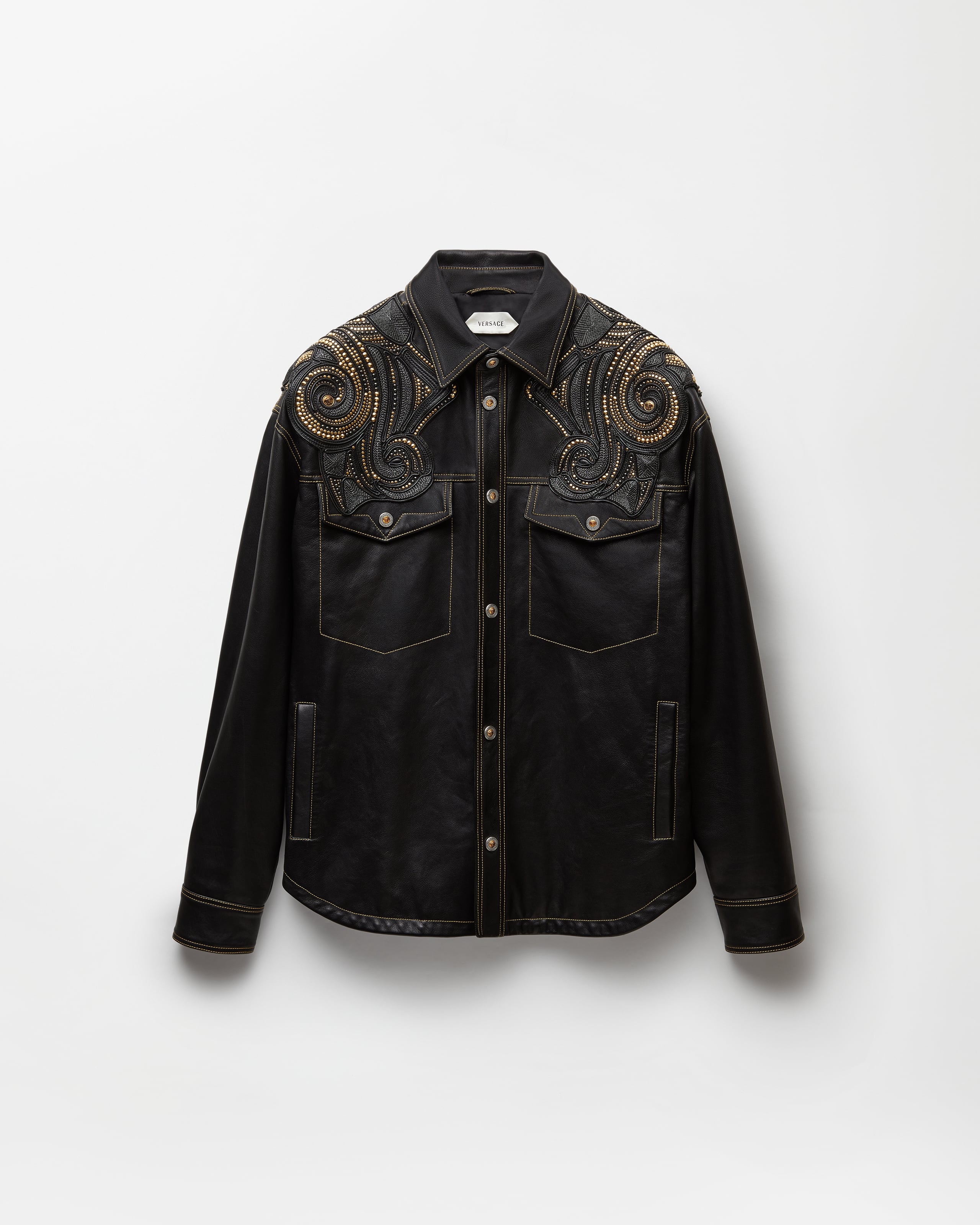 Versace Blouson En Cuir Nappa Brodé In Noir