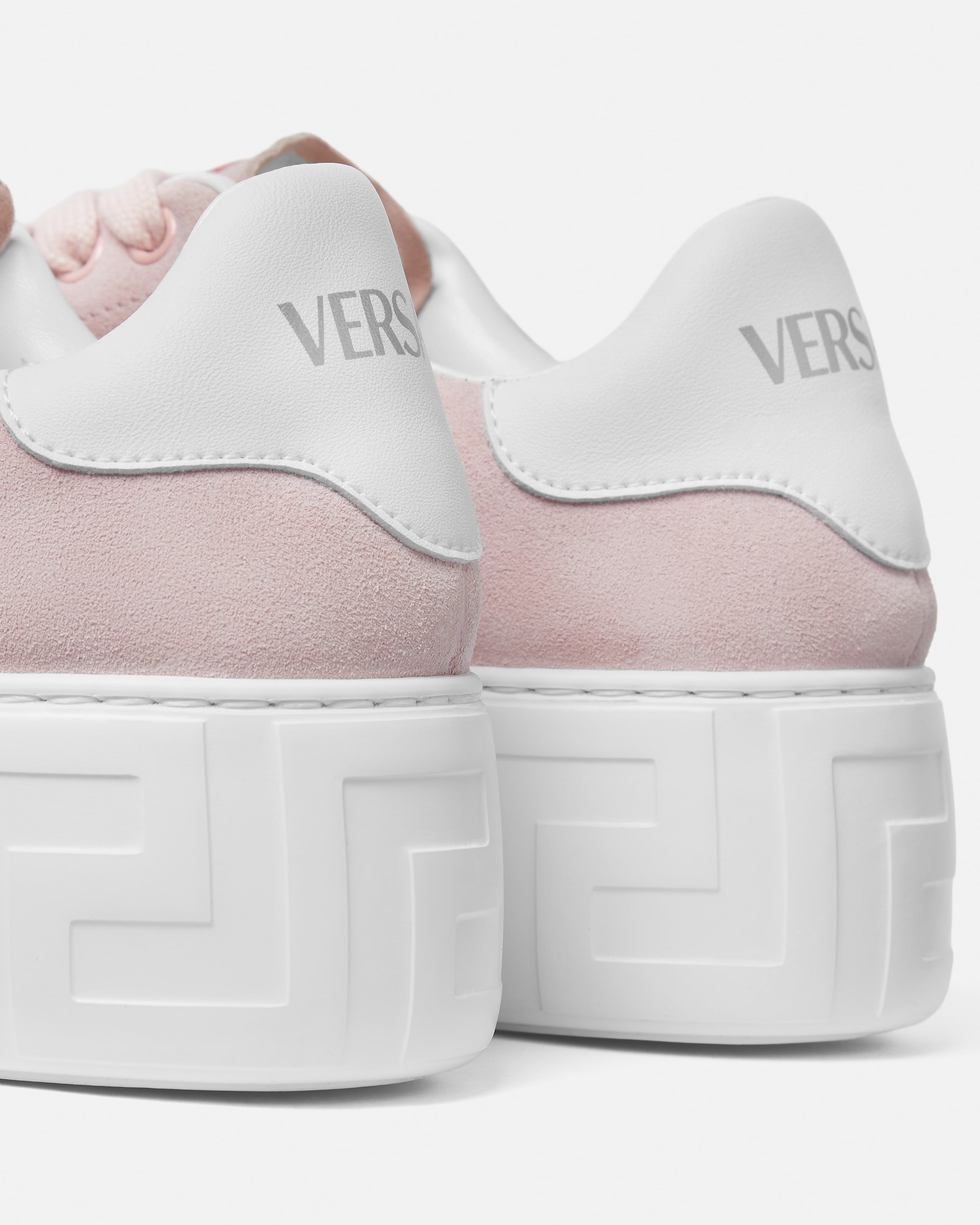La Greca Suede Platform Sneakers Pink | VERSACE US