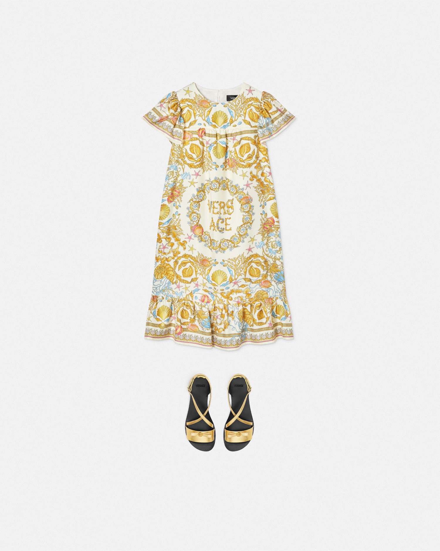 Versace Robe En Soie Volantée Underwater Barocco Kids