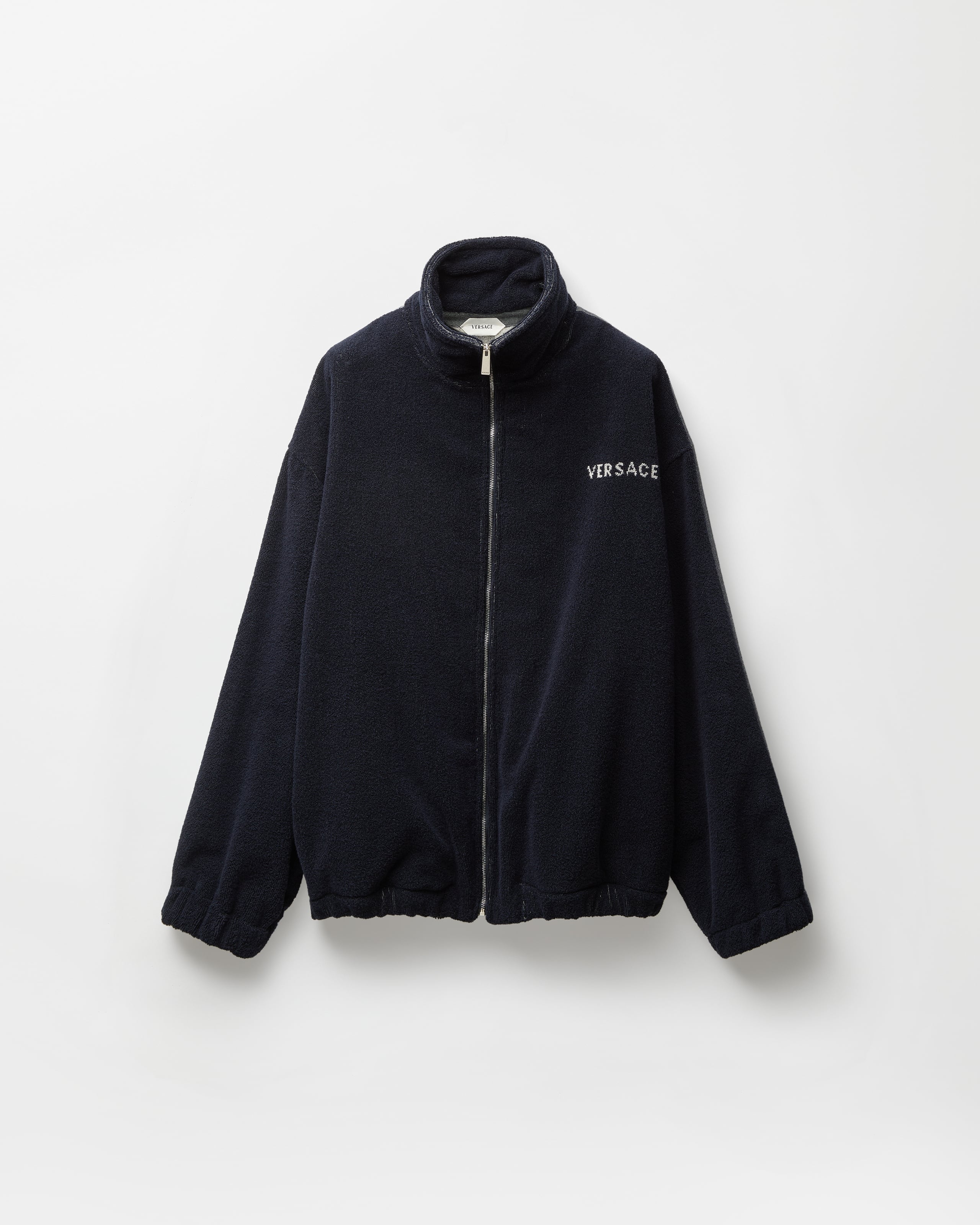 Cotton-Terry Jacquard Zip Sweatshirt Blue | VERSACE US