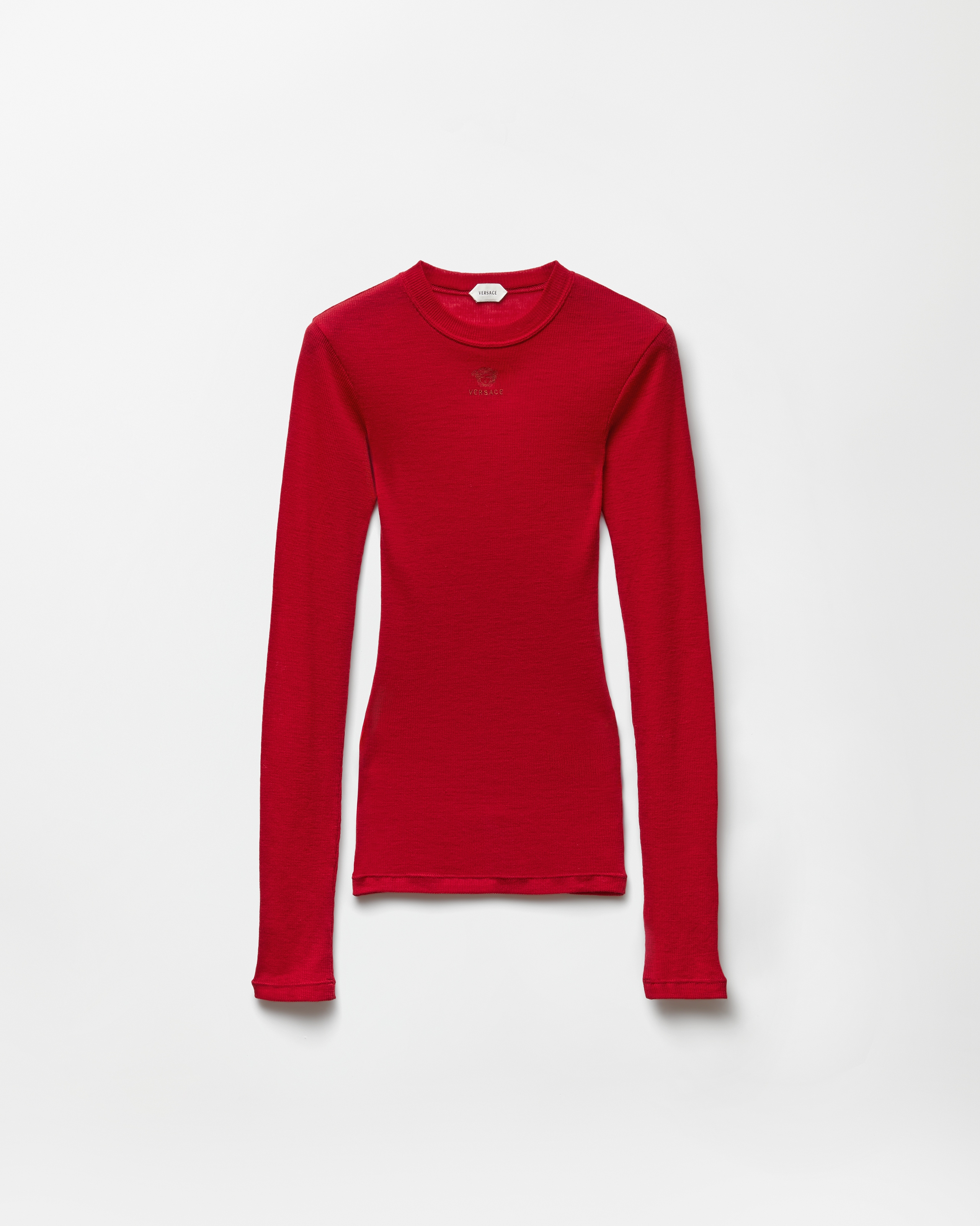 Versace T-shirt En Laine Côtelée Avec Logo Brodé In Rouge