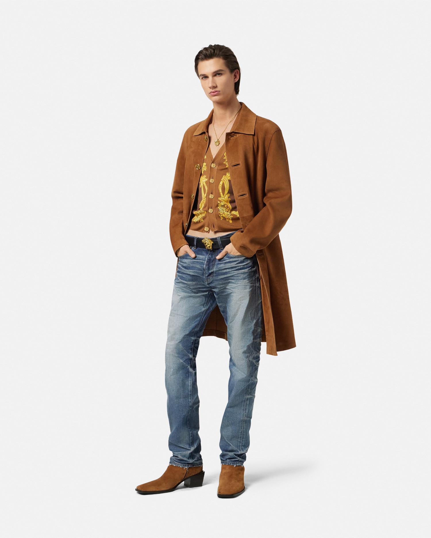 Versace Blue Jeans With Regular Fit And Medusa Hardware In Bleu