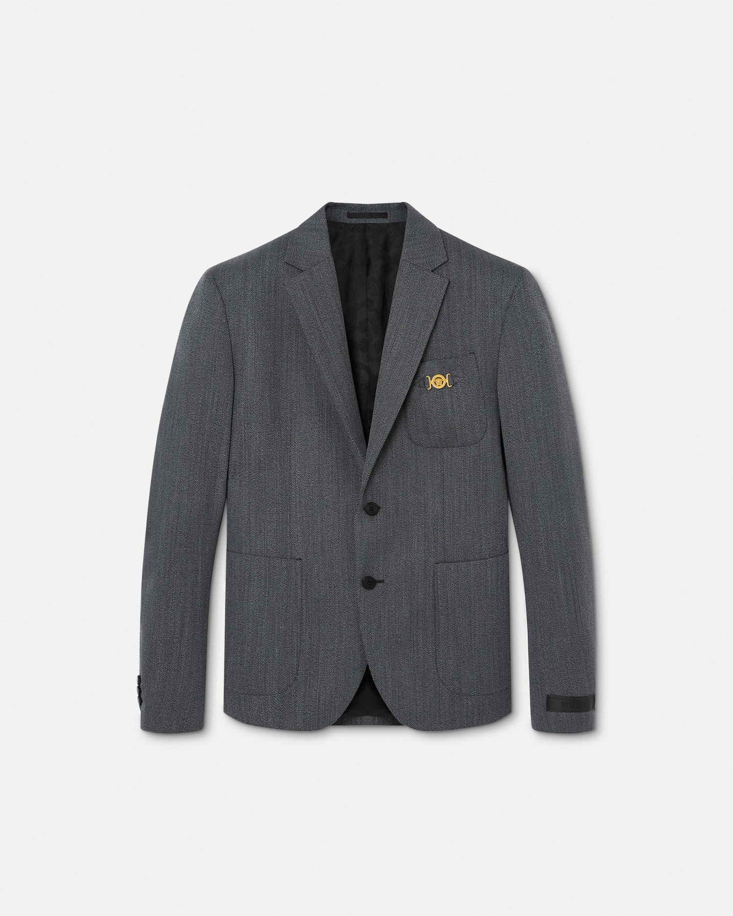 Versace Blazer Coupe Droite En Laine Moulinée In Noir+gris