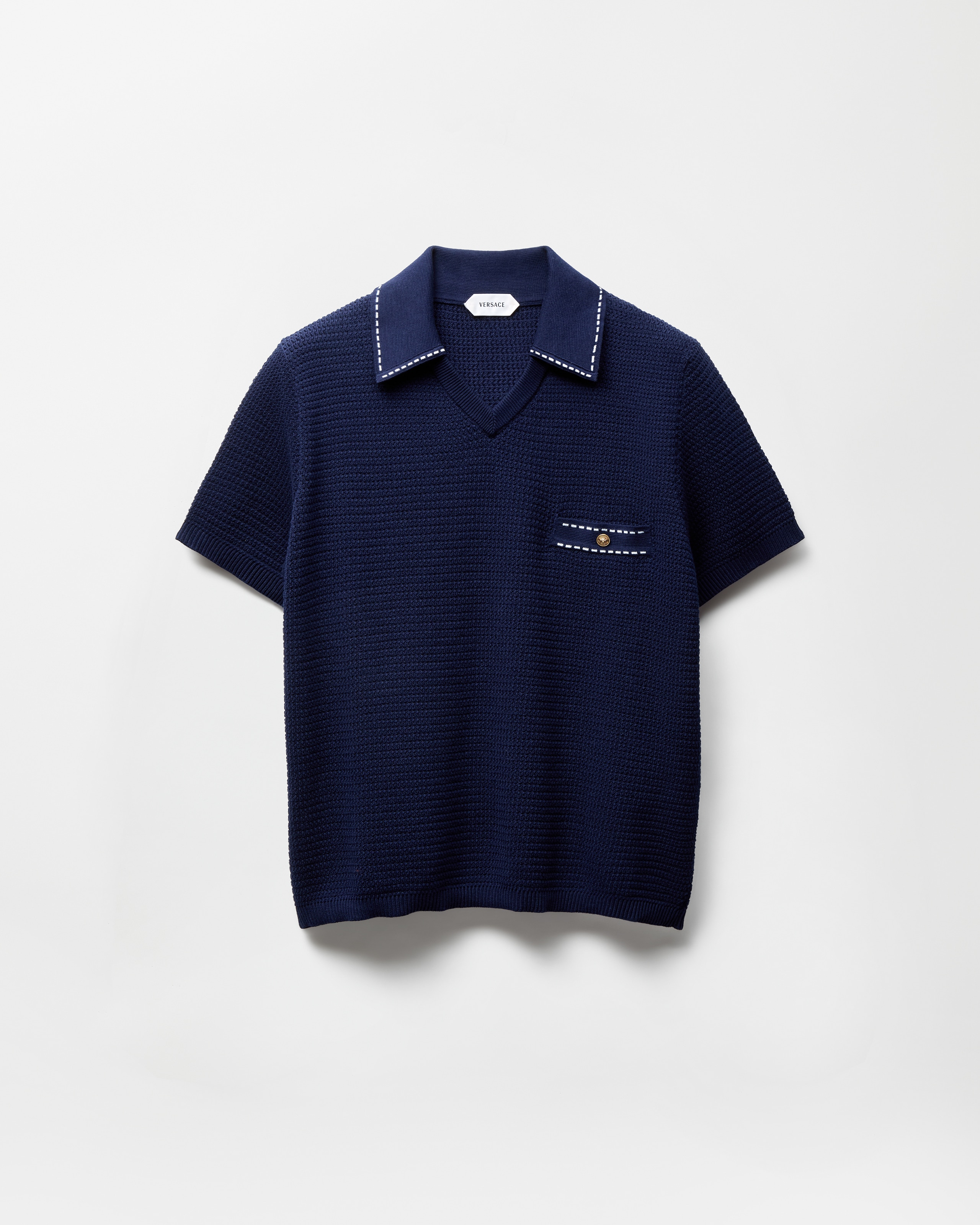 Versace Cotton Knit T-shirt In Blue