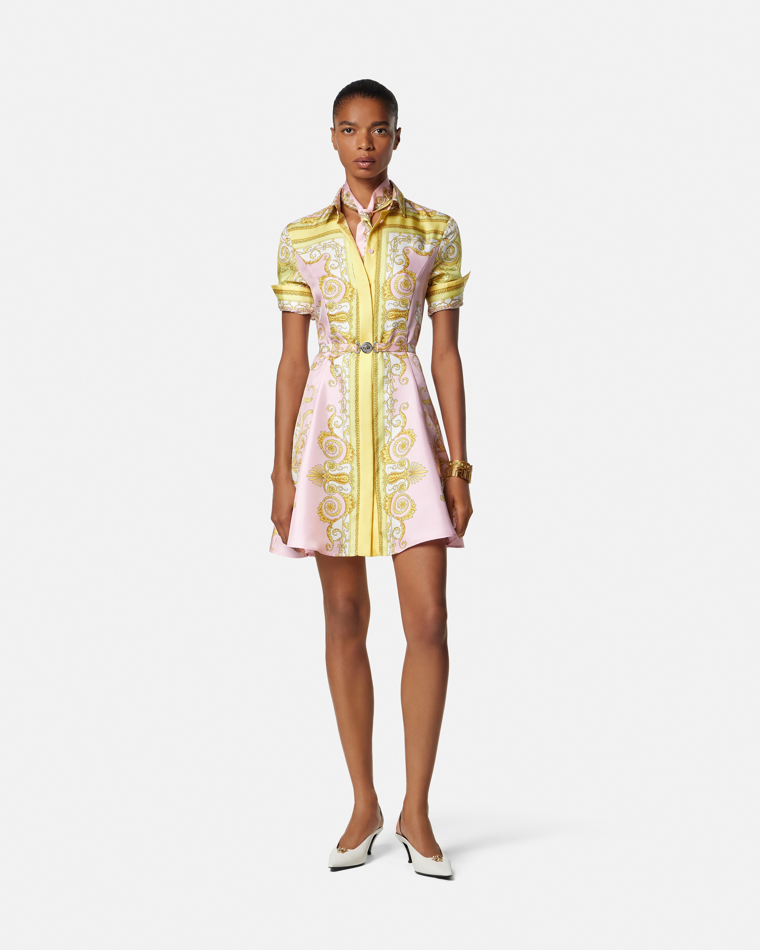 Versace Printed Silk Twill Midi Shirt Dress In Multi