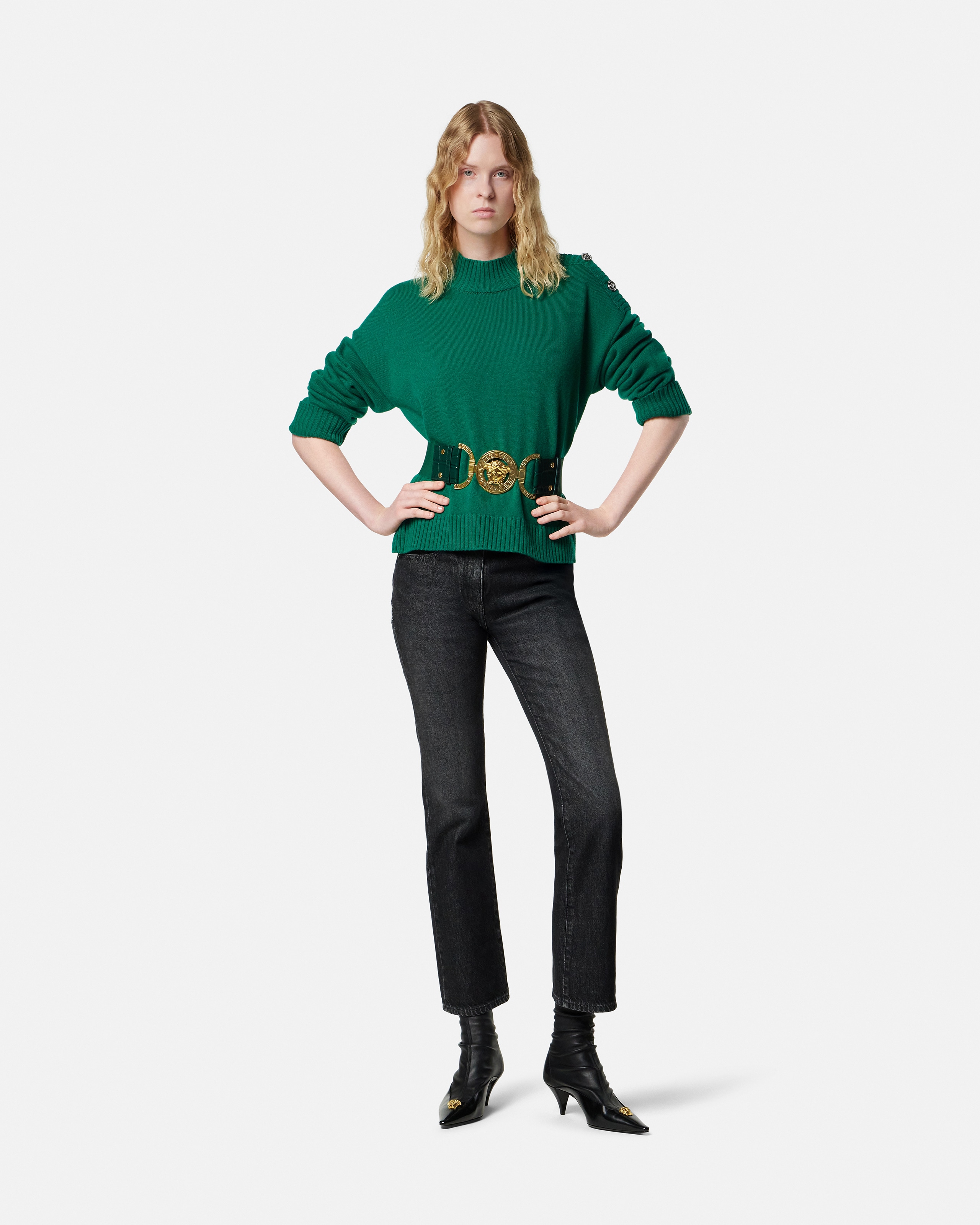 Versace Wool-cashmere Knit Boxy Sweater In Green