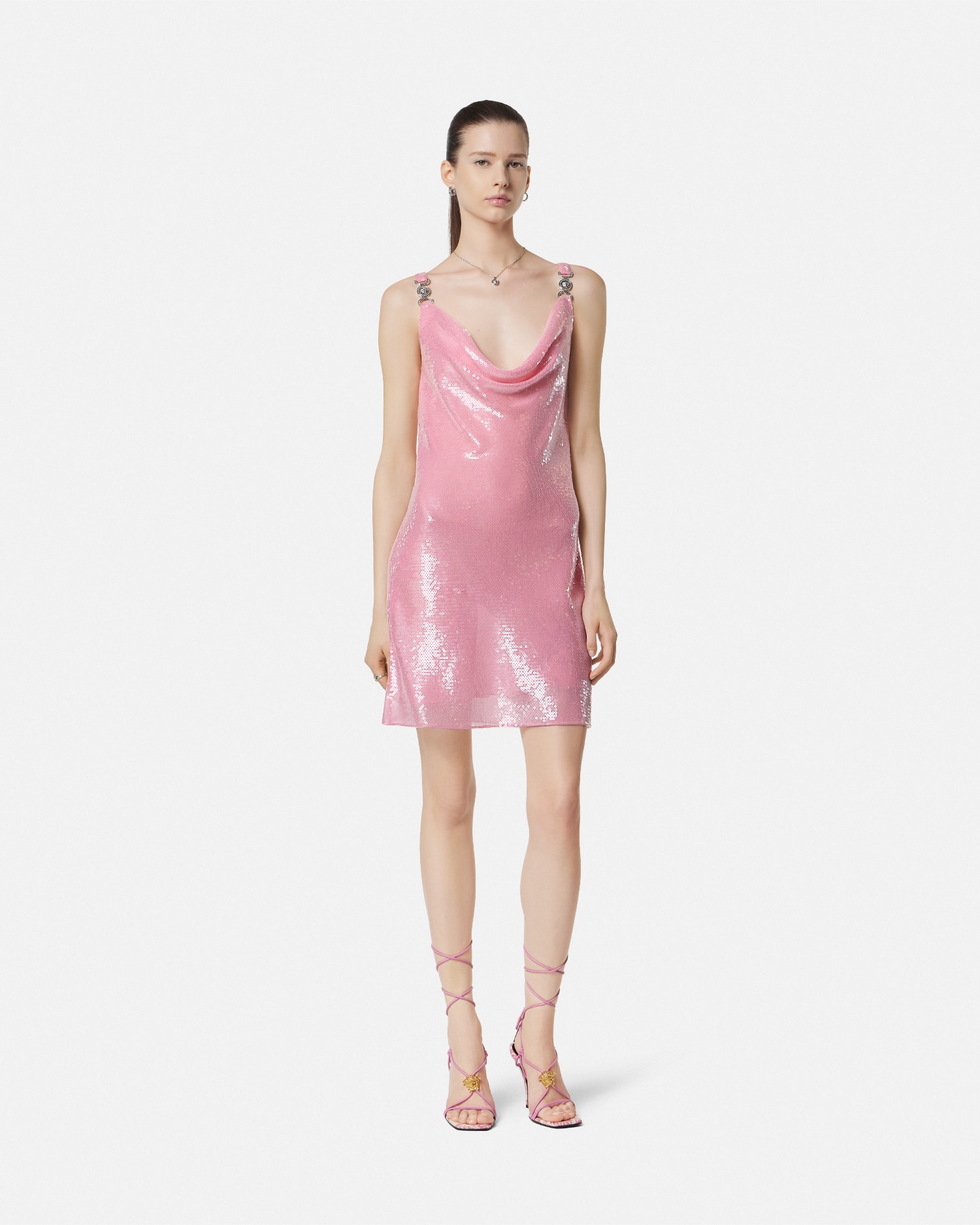 Versace Mini Robe Nuisette En Soie À Sequins