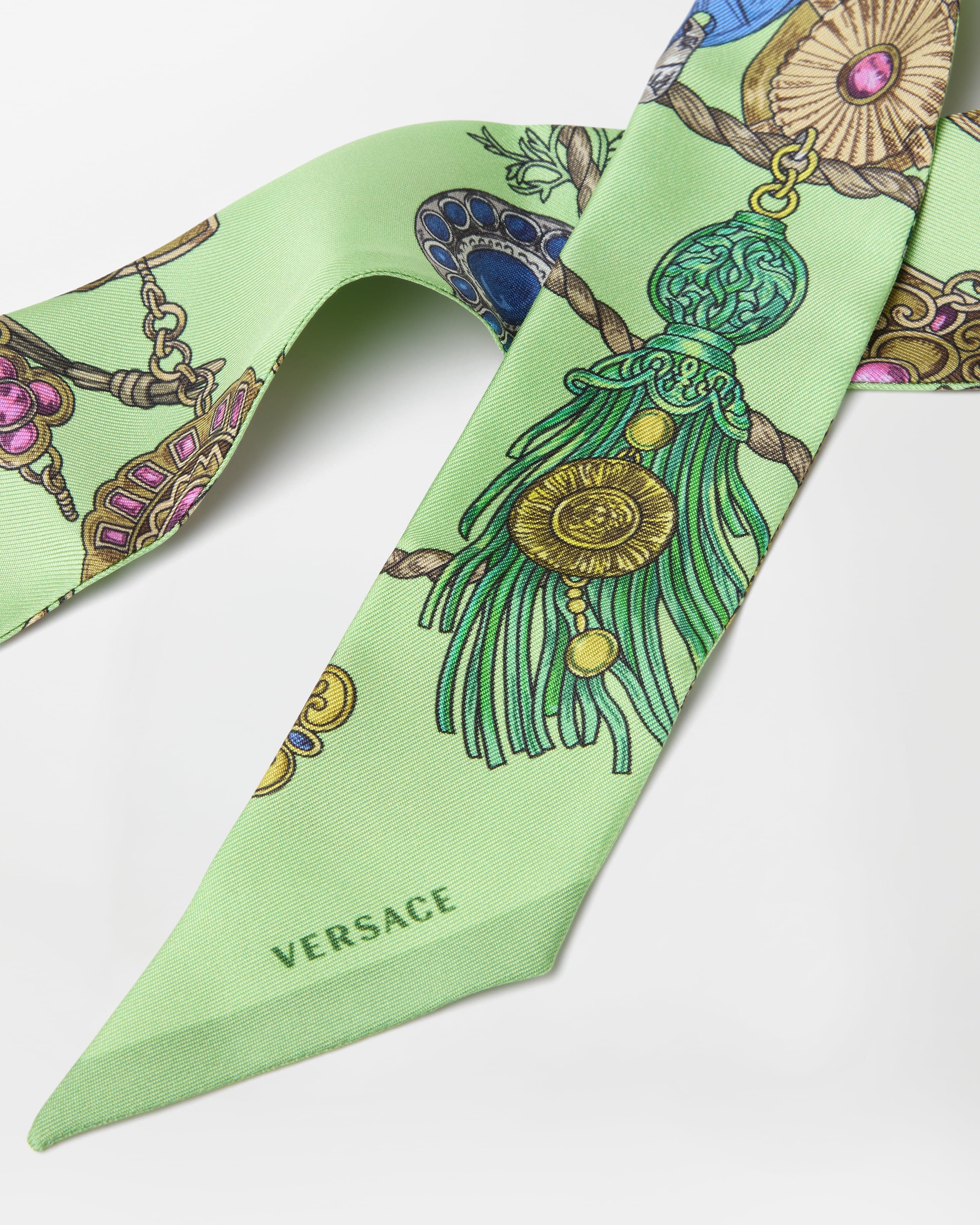 Printed Silk Twill Ribbon Green | VERSACE US