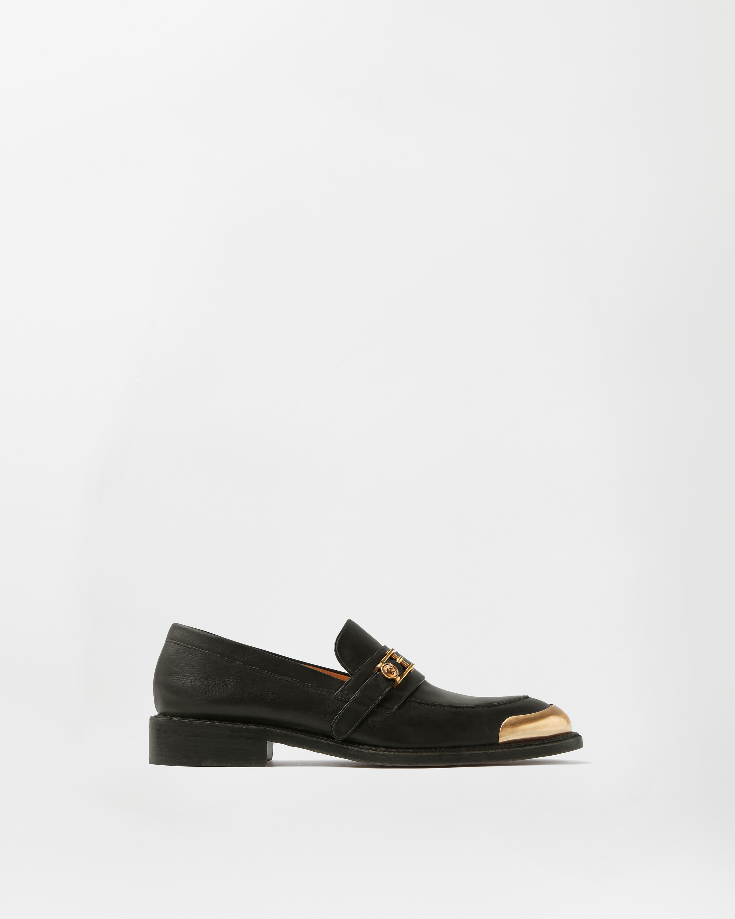 Versace Primo Leather Loafers In Black