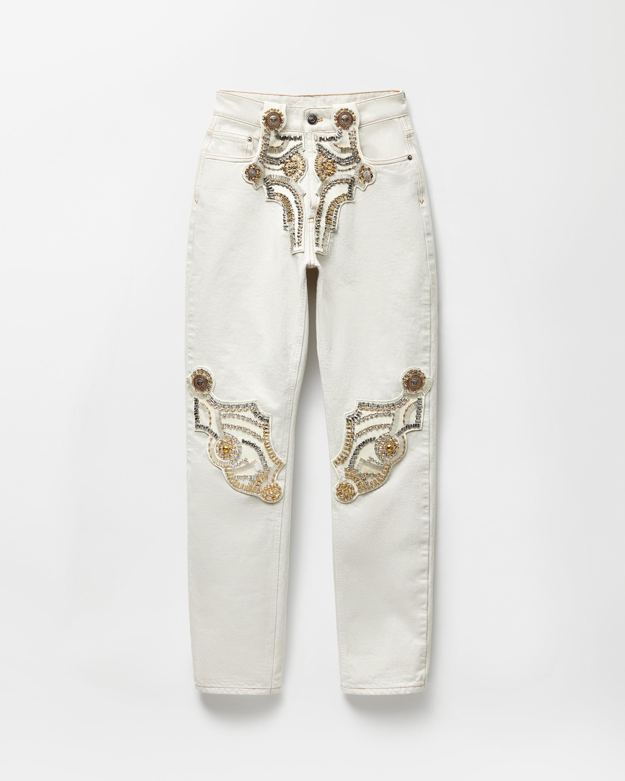 Versace Jean Droit Brodé In White