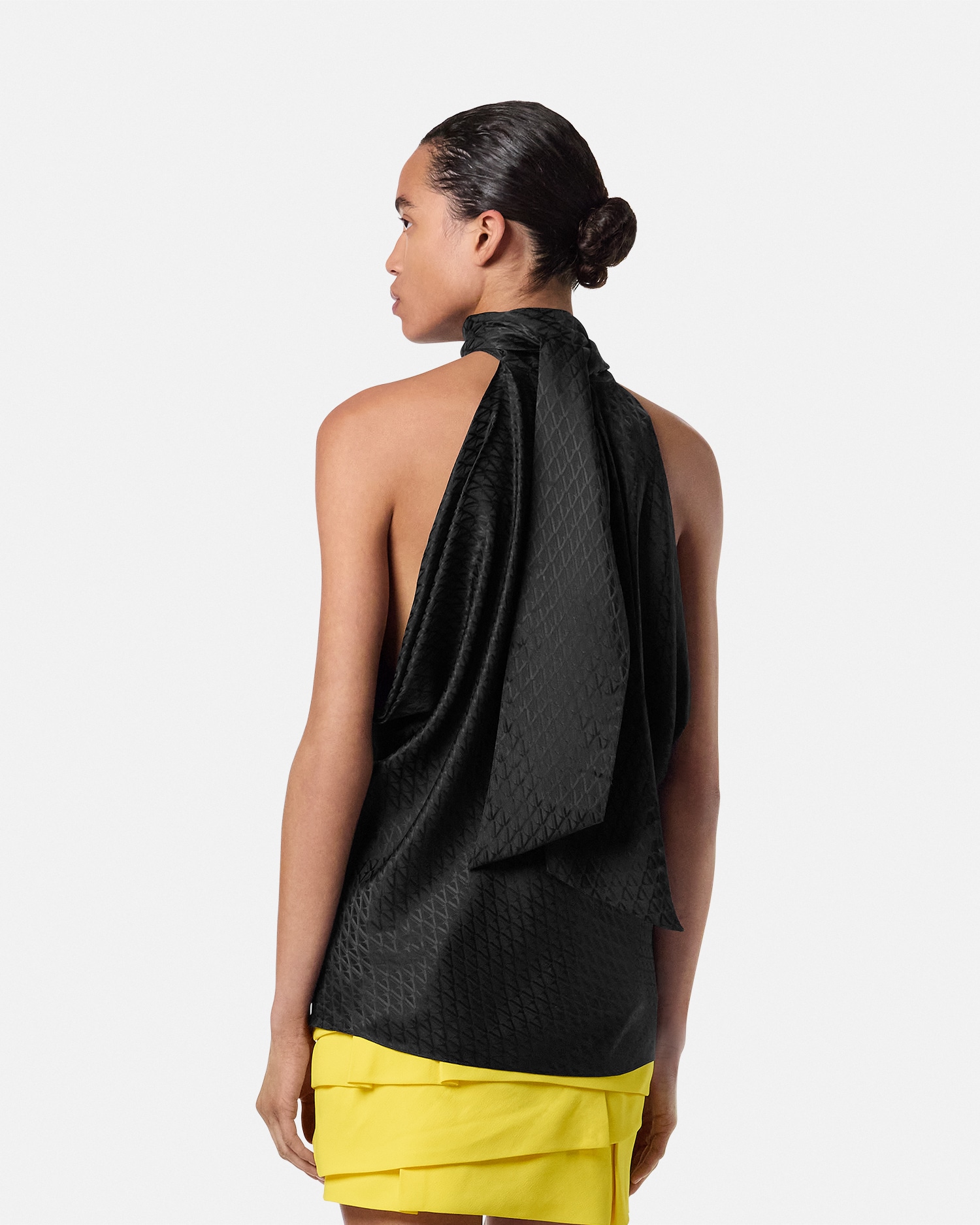 V Allover Jacquard Silk Lavallière Top