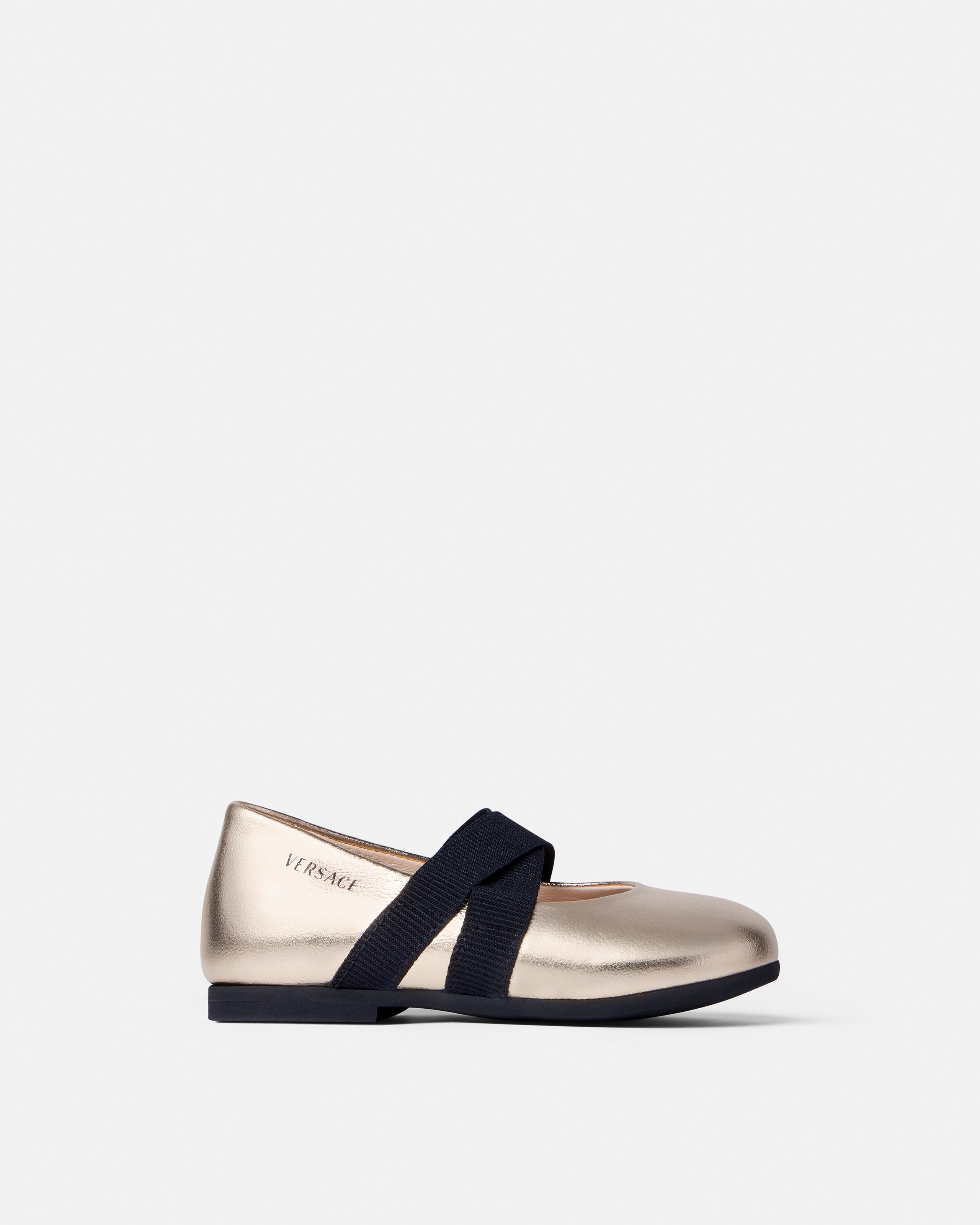 Versace Baby Metallic Nappa Ballerinas In Gold+print