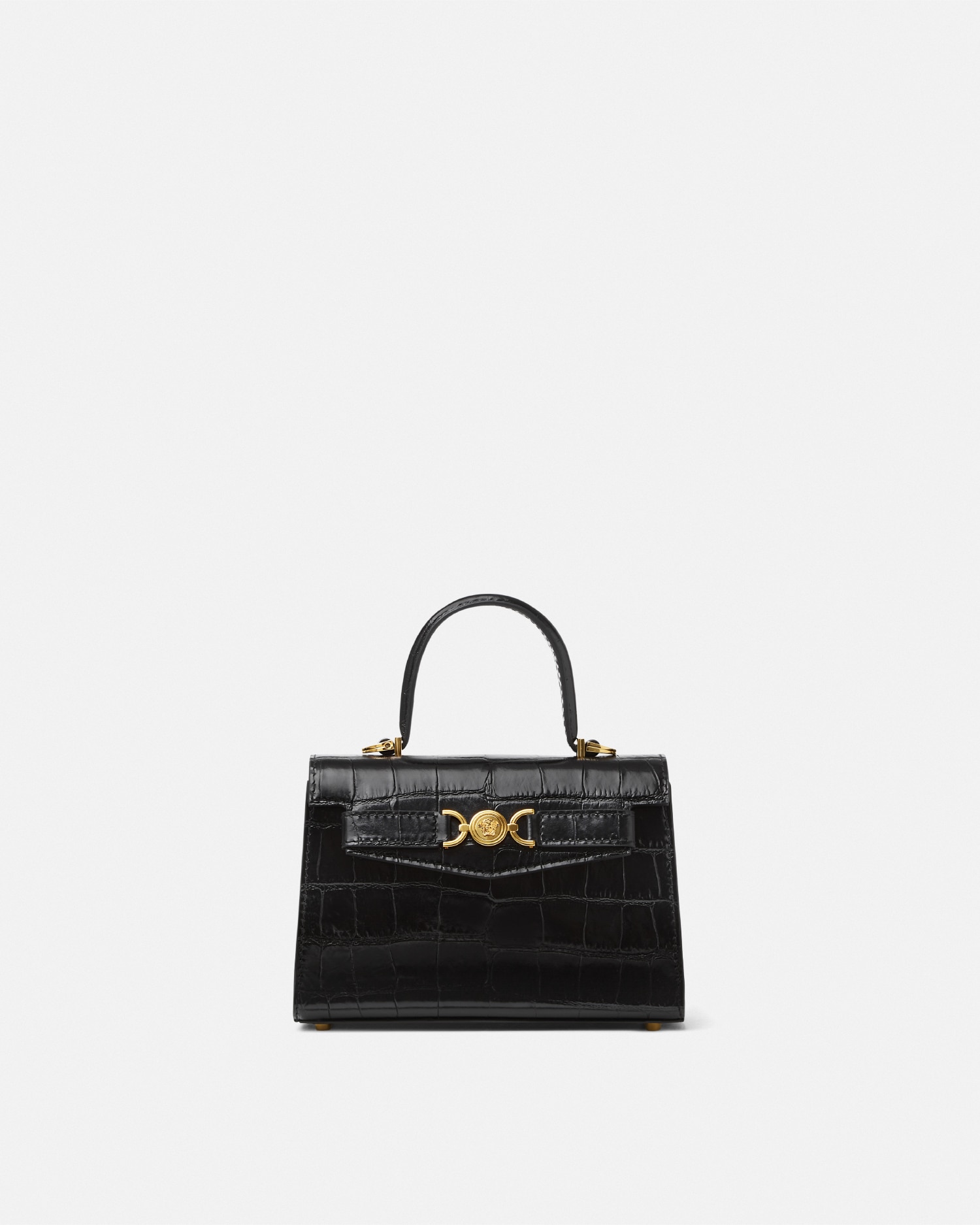 Versace Petit Sac À Main Medusa '95 Effet Croco In Black+gold