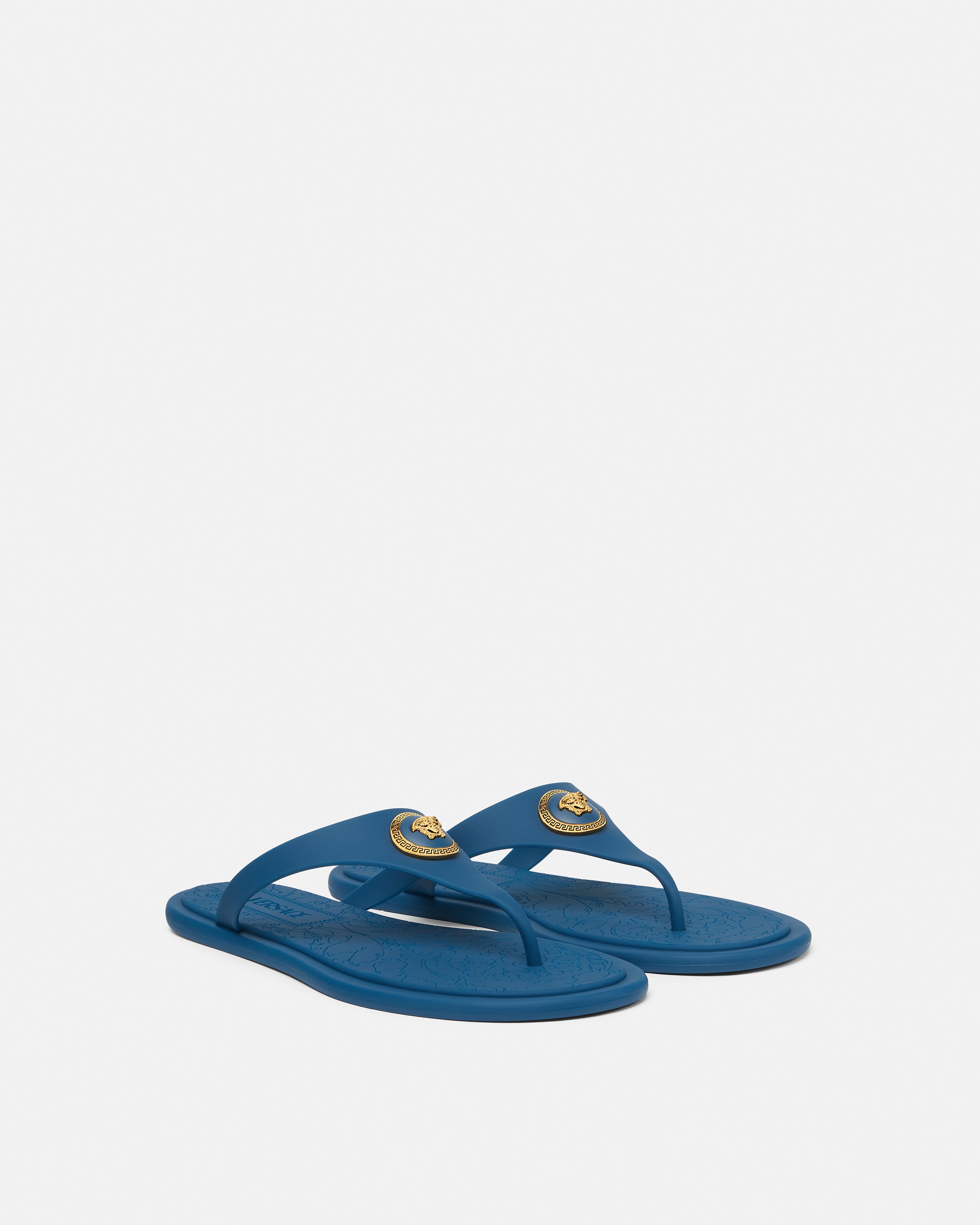 Versace Alia Rubber Flat Sandals In Blue