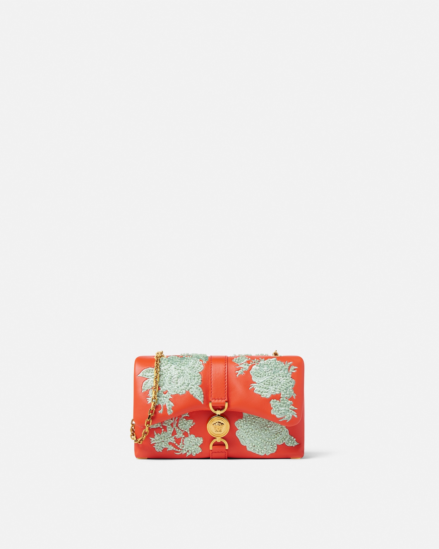 Versace Mini Sac Porté Épaule Brodé Kleio In Orange+multicolor