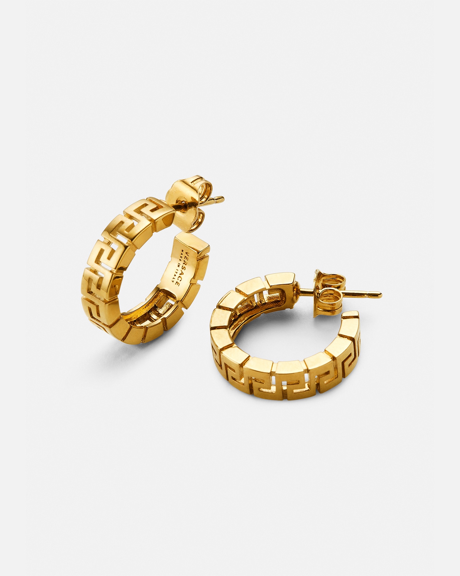 Shop Versace Greca Hoop Earrings In Gold