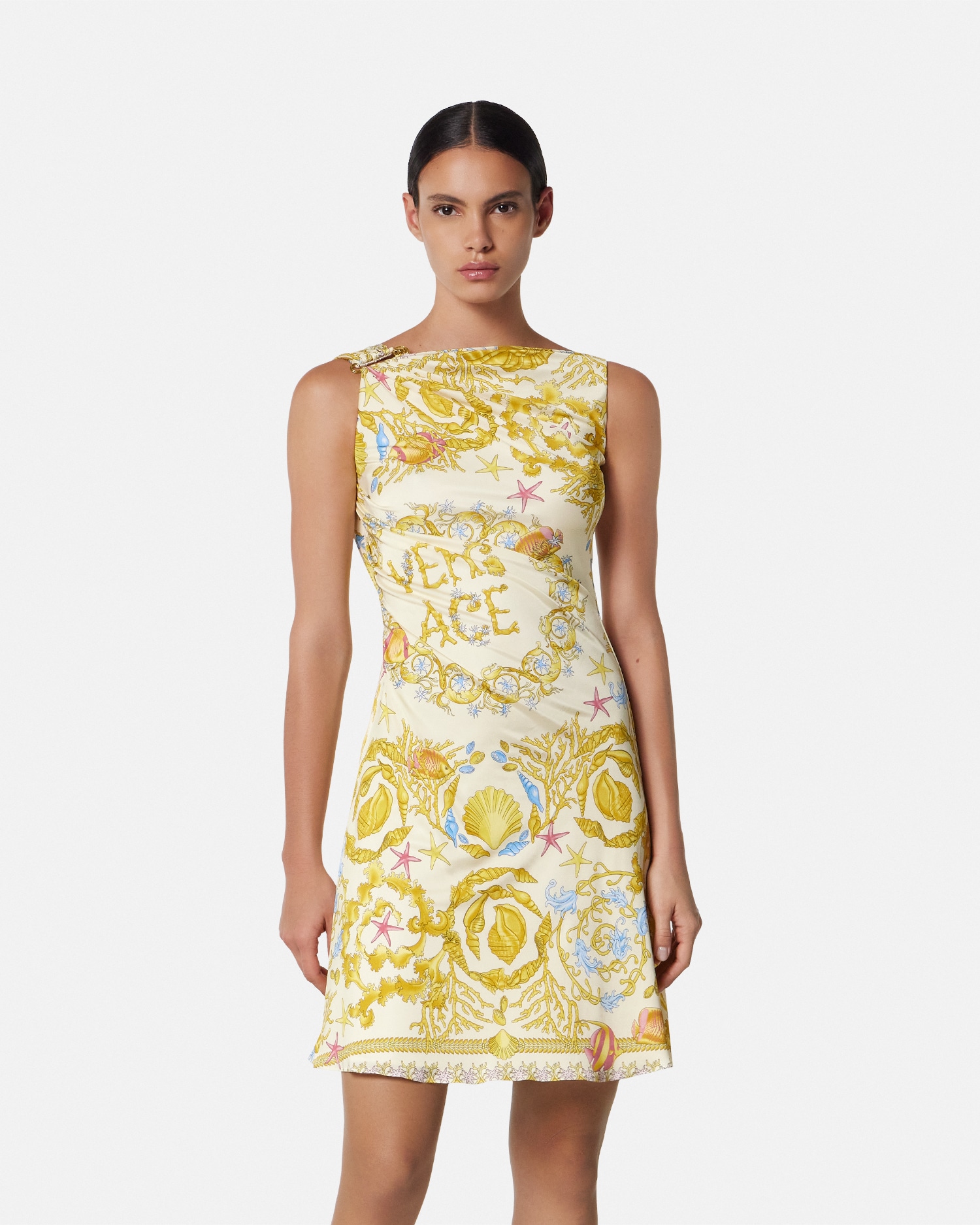 Underwater Barocco Draped Flared Mini Dress