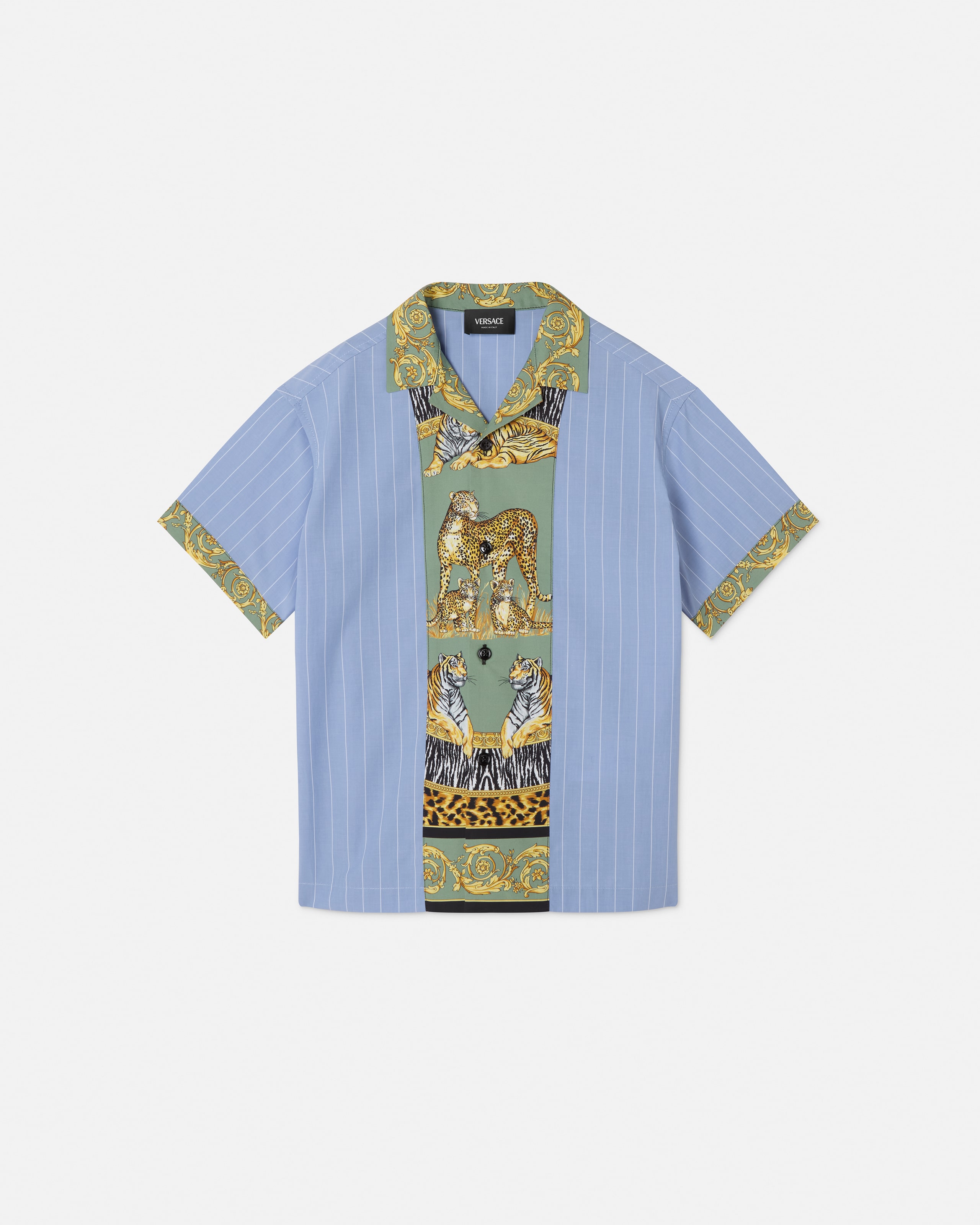 Versace Chemise Rayée Imprimée Popeline De Coton Kids In Blue