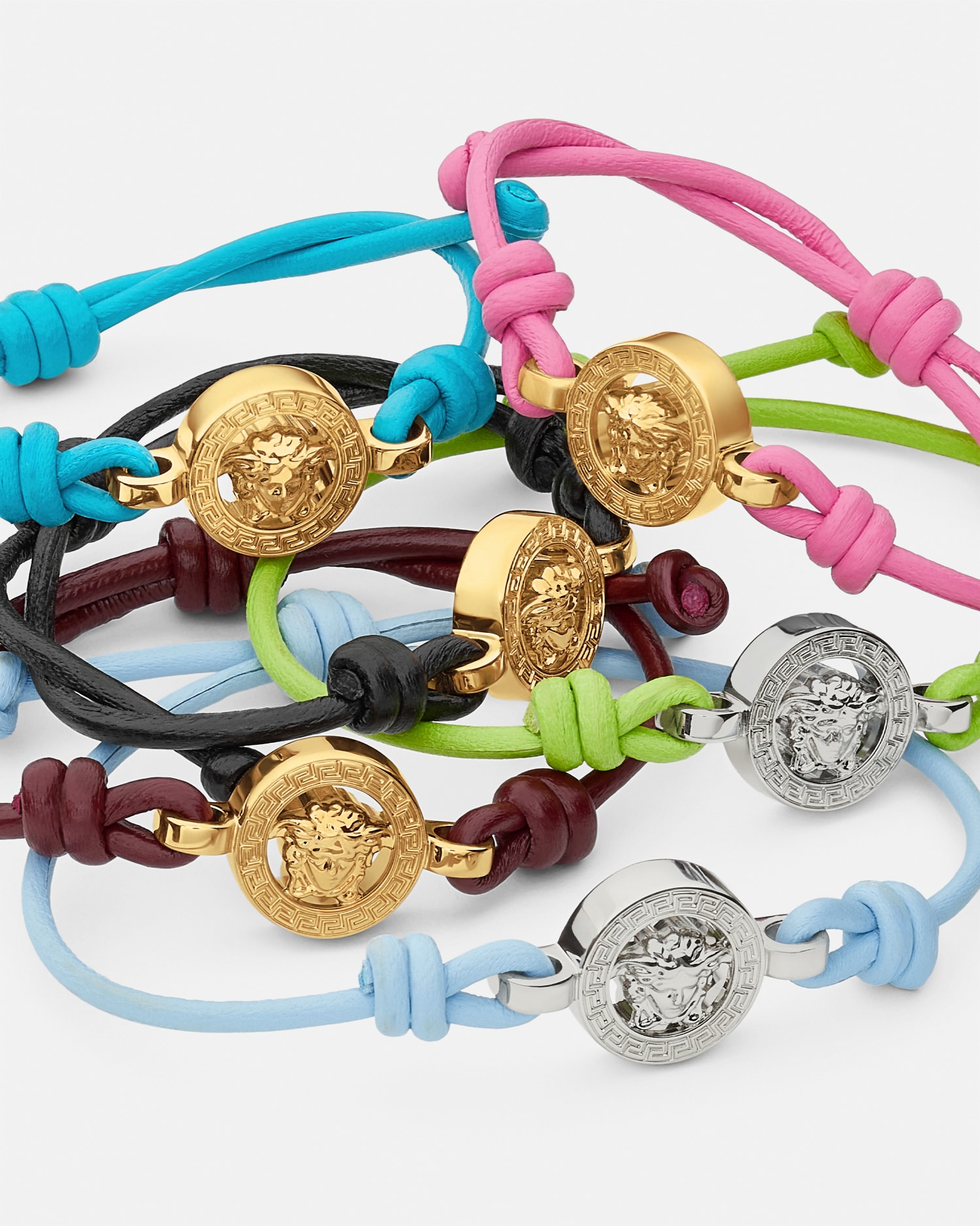 Medusa '95 Leather Bracelet Silver,Green | VERSACE US