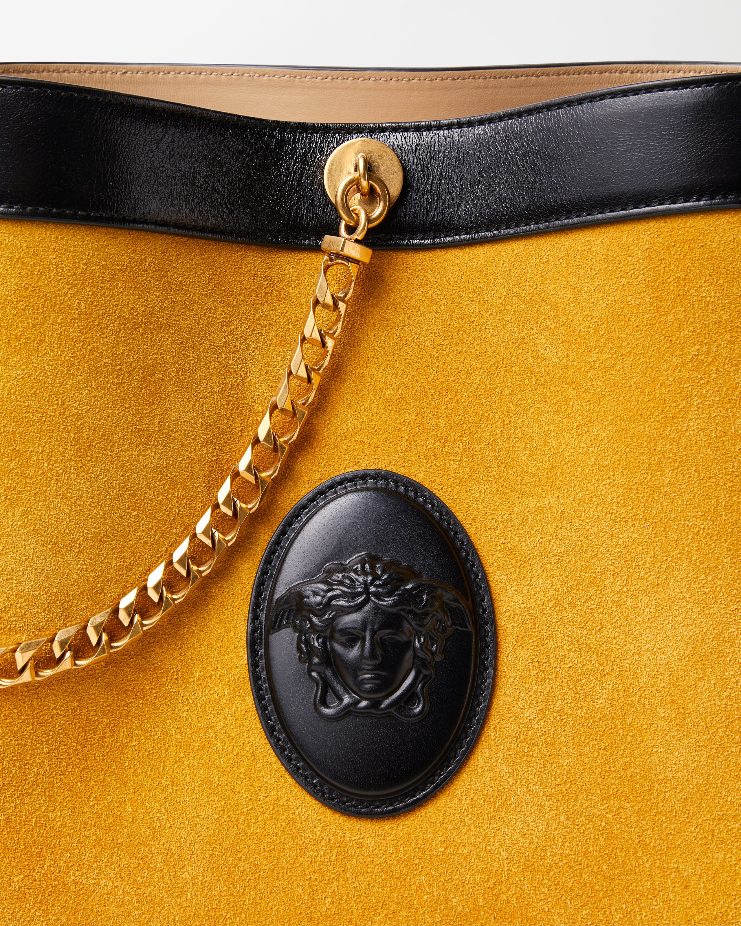 Pivot Small Suede Bucket Bag Yellow | VERSACE US