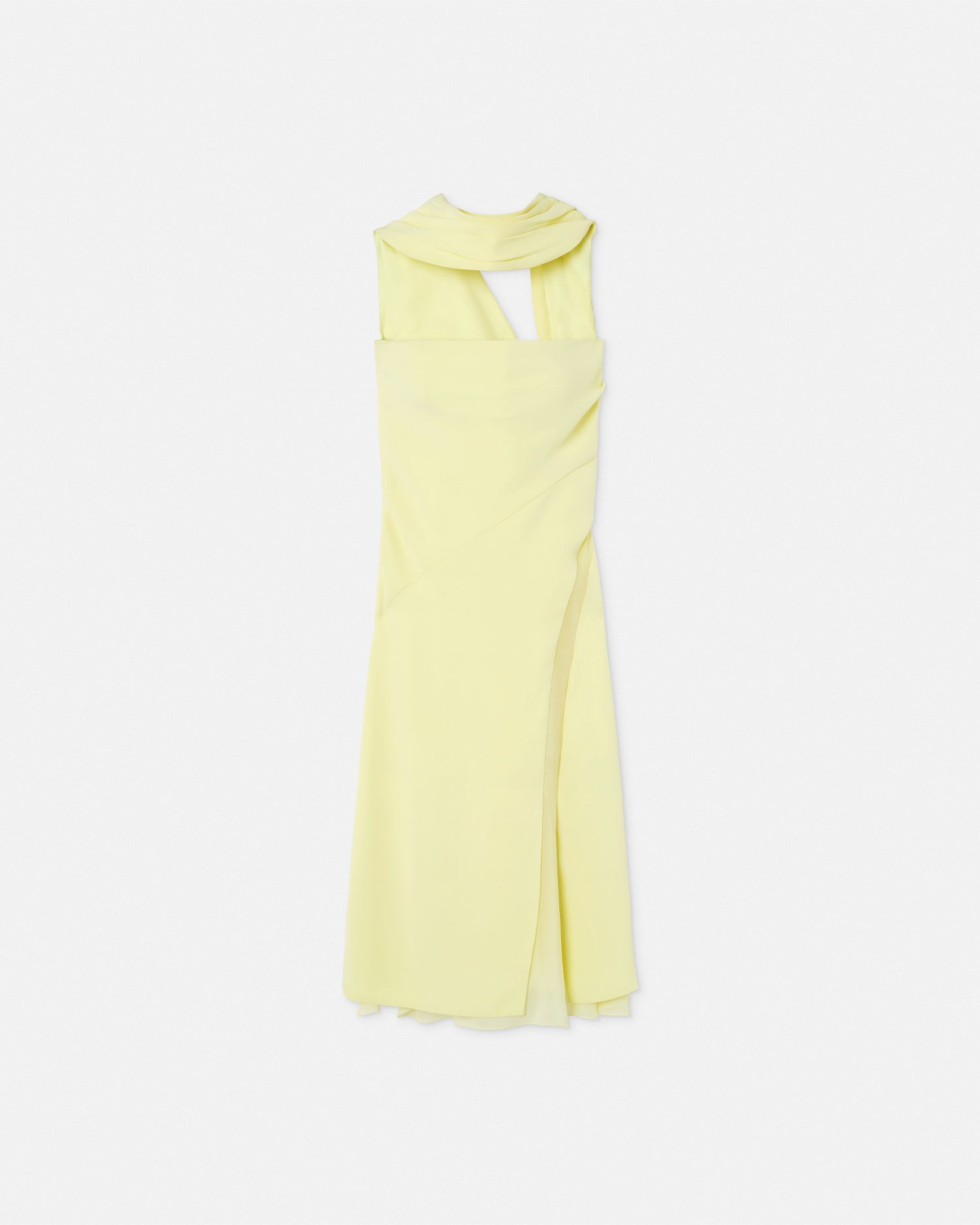 Versace Scarf-effect Cutout Chiffon-trimmed Silk-cady Mini Dress In Yellow