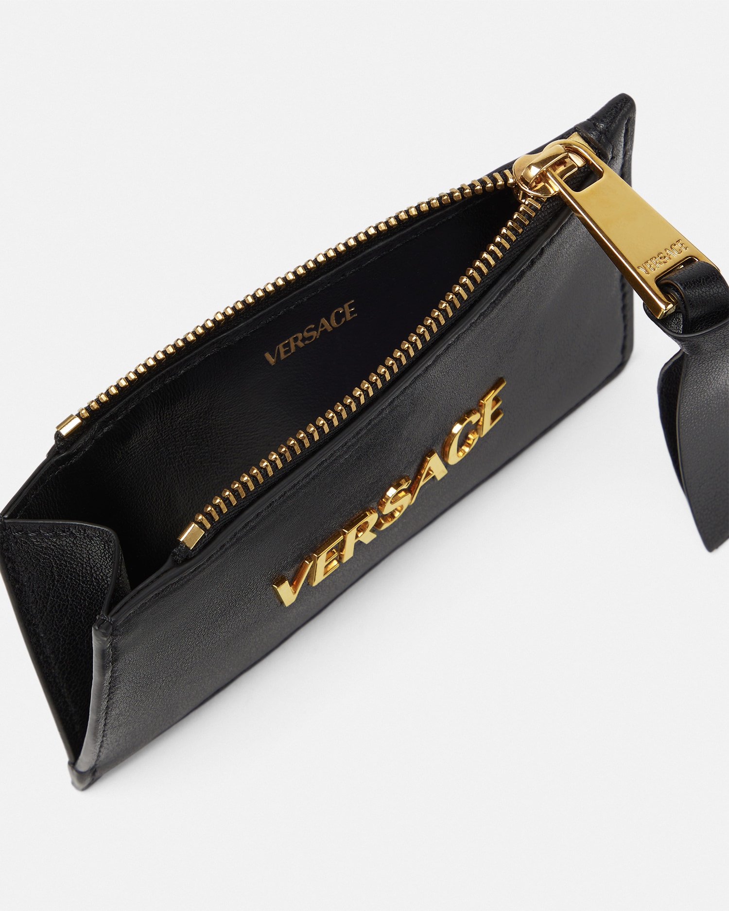 Versace Tag Nappa Card Holder Black,Gold | VERSACE US