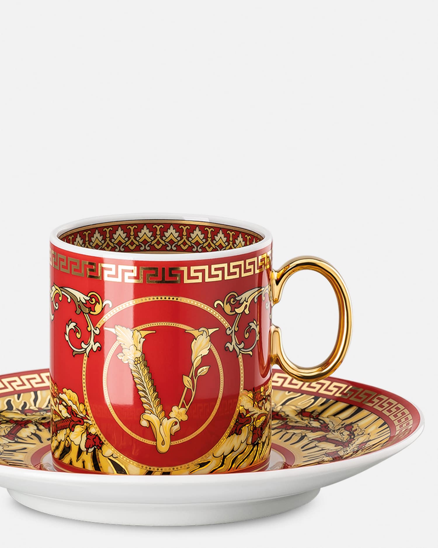 Versace Virtus Holiday Espresso Cup & Saucer In Red