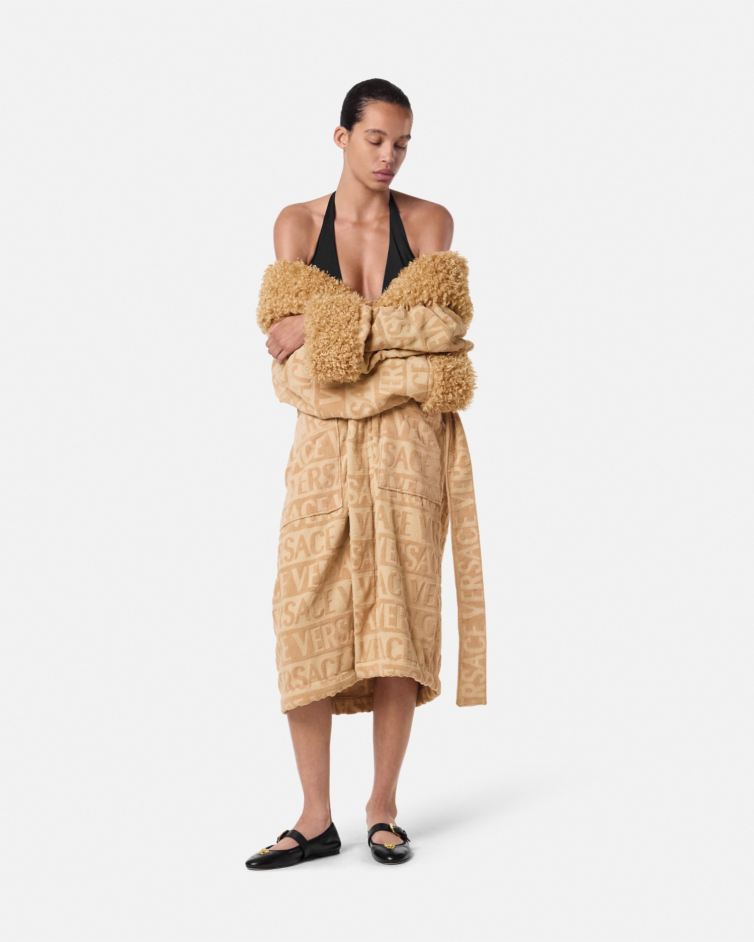 Versace Allover Faux-Fur Bathrobe