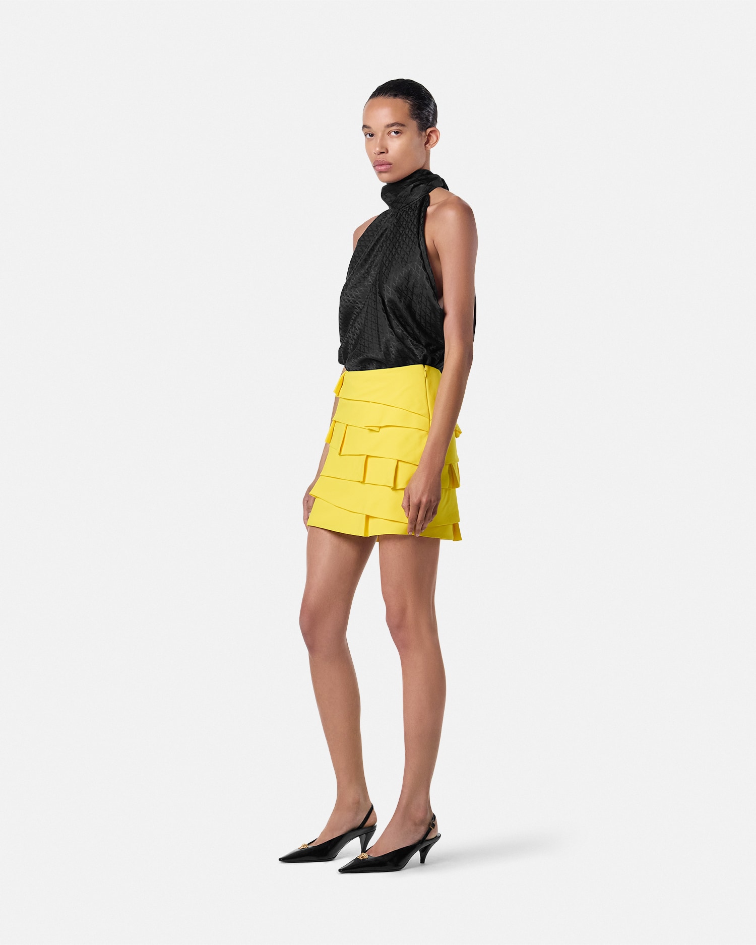 V Allover Jacquard Silk Lavallière Top