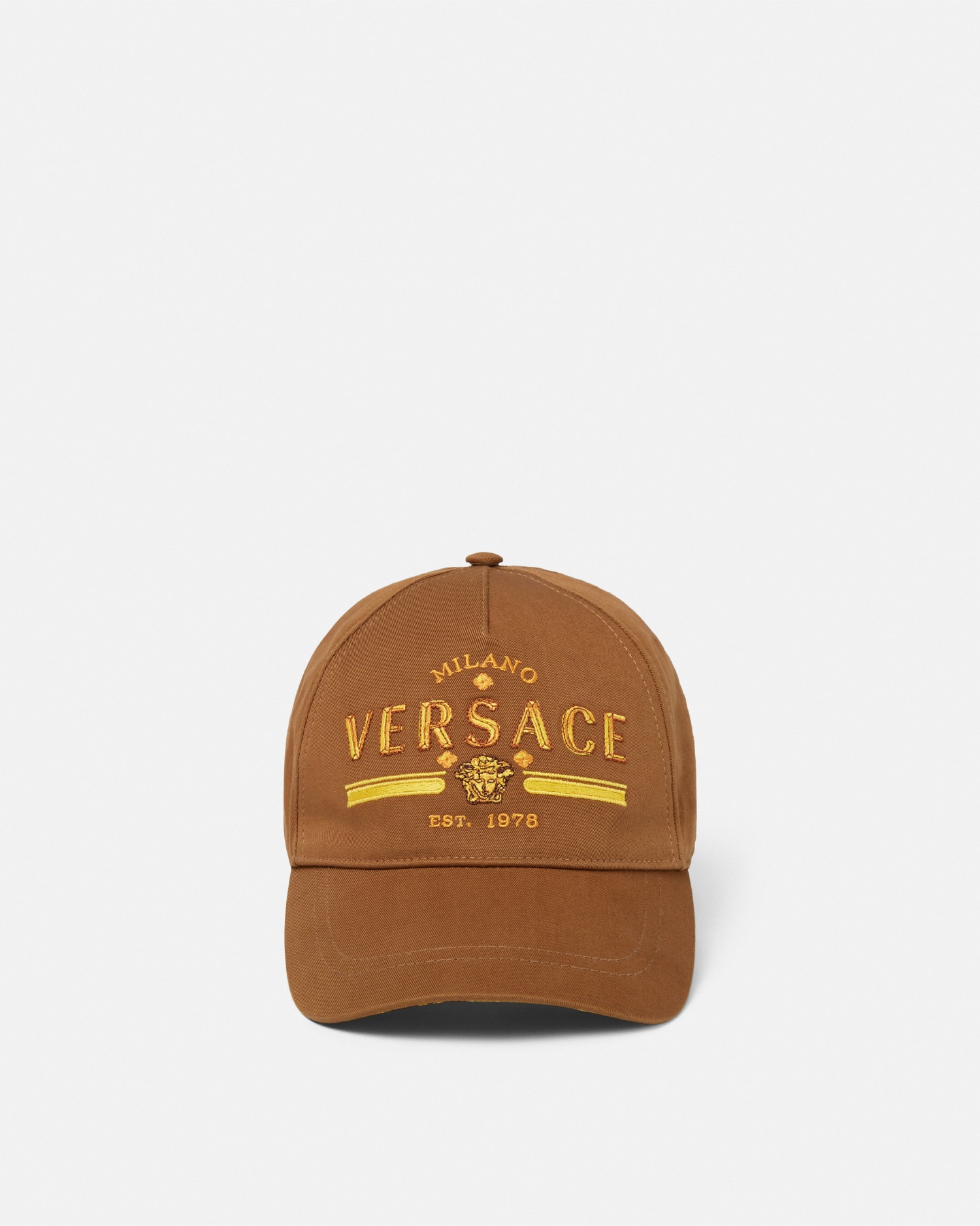 Versace Embroidered Cap In Brown+gold