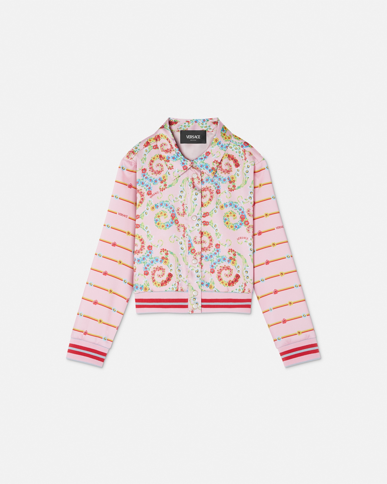 Versace Floral Swirl Kids Blouson Jacket In Rose+imprimer
