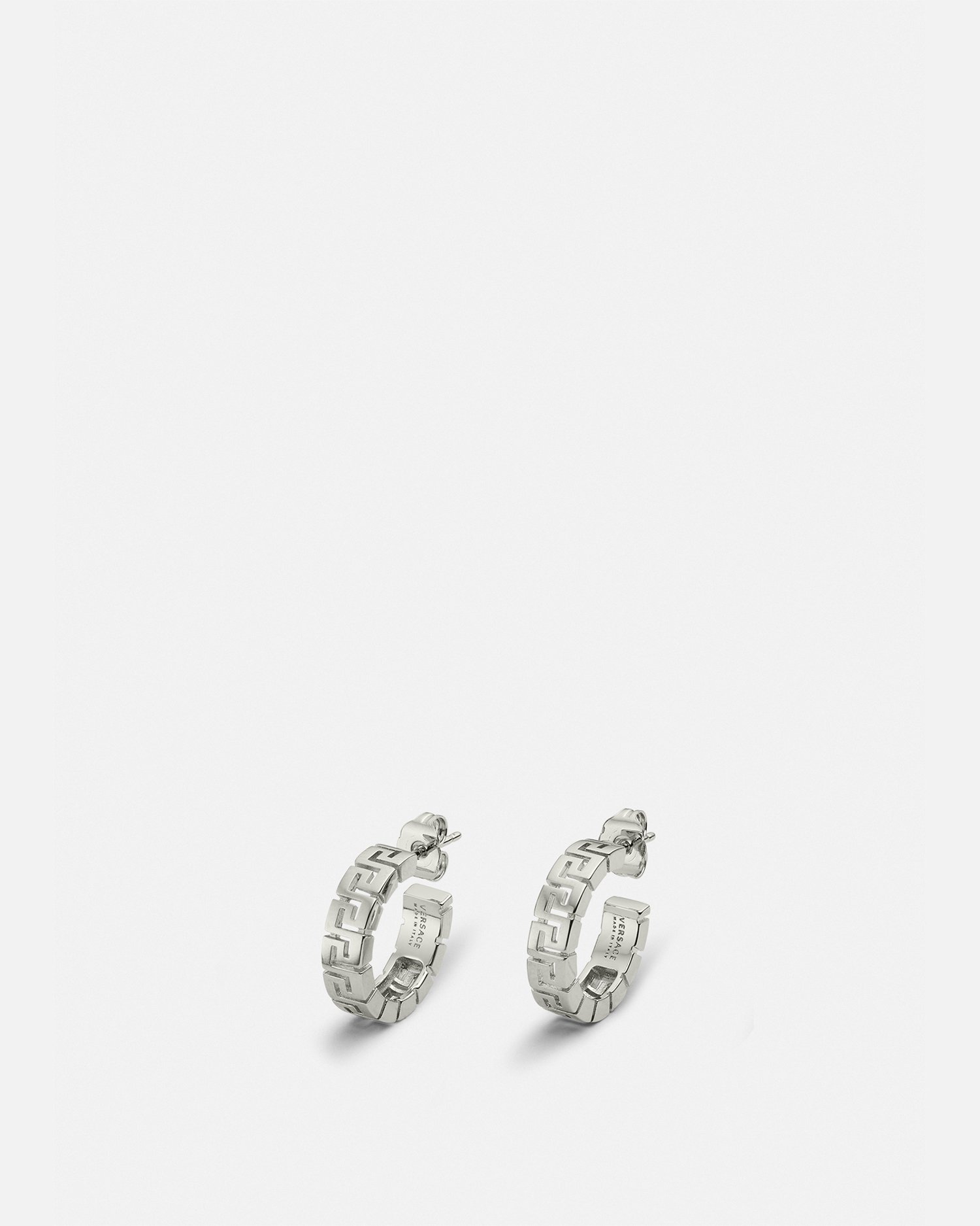Versace Greca Hoop Earrings In Silver