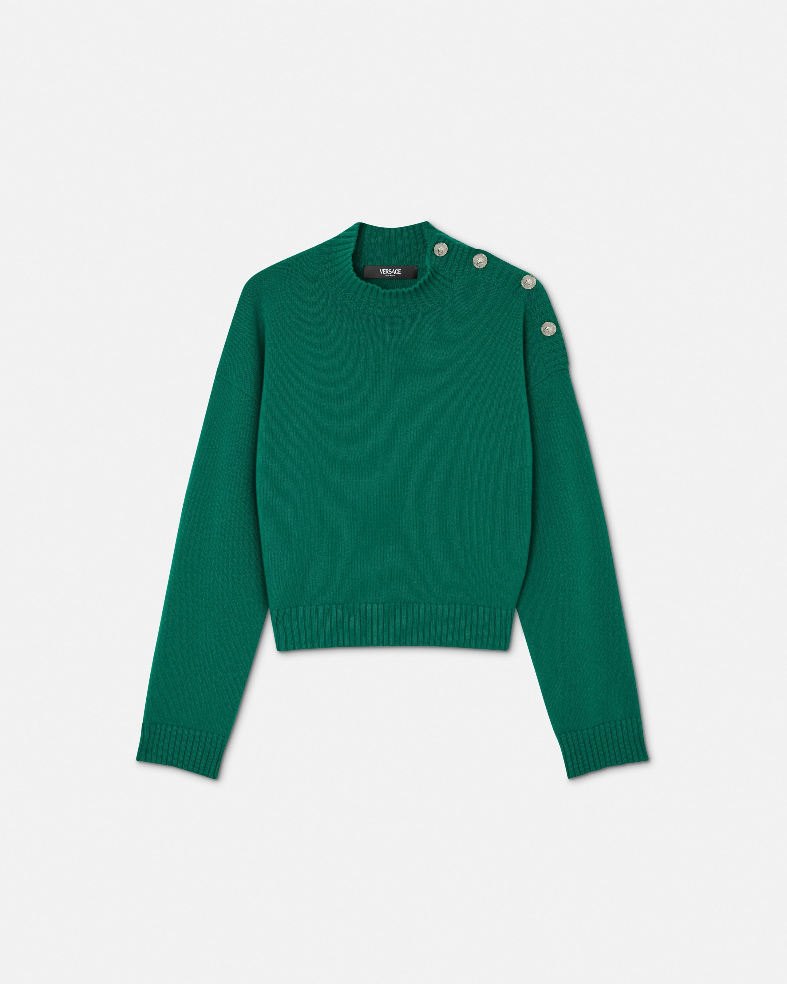Versace Wool-cashmere Knit Boxy Sweater In Green