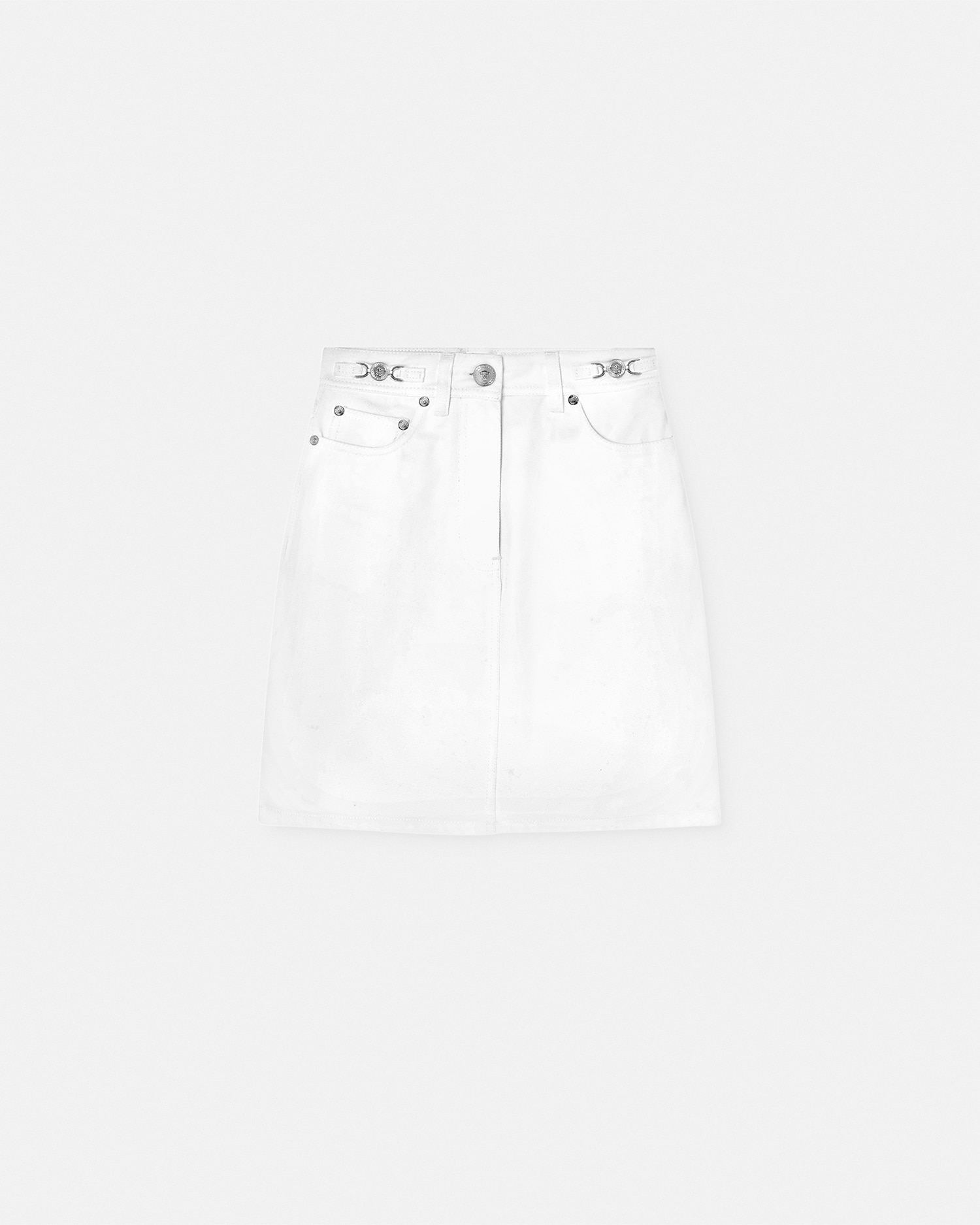 Versace Medusa Head Button Denim Skirt In White