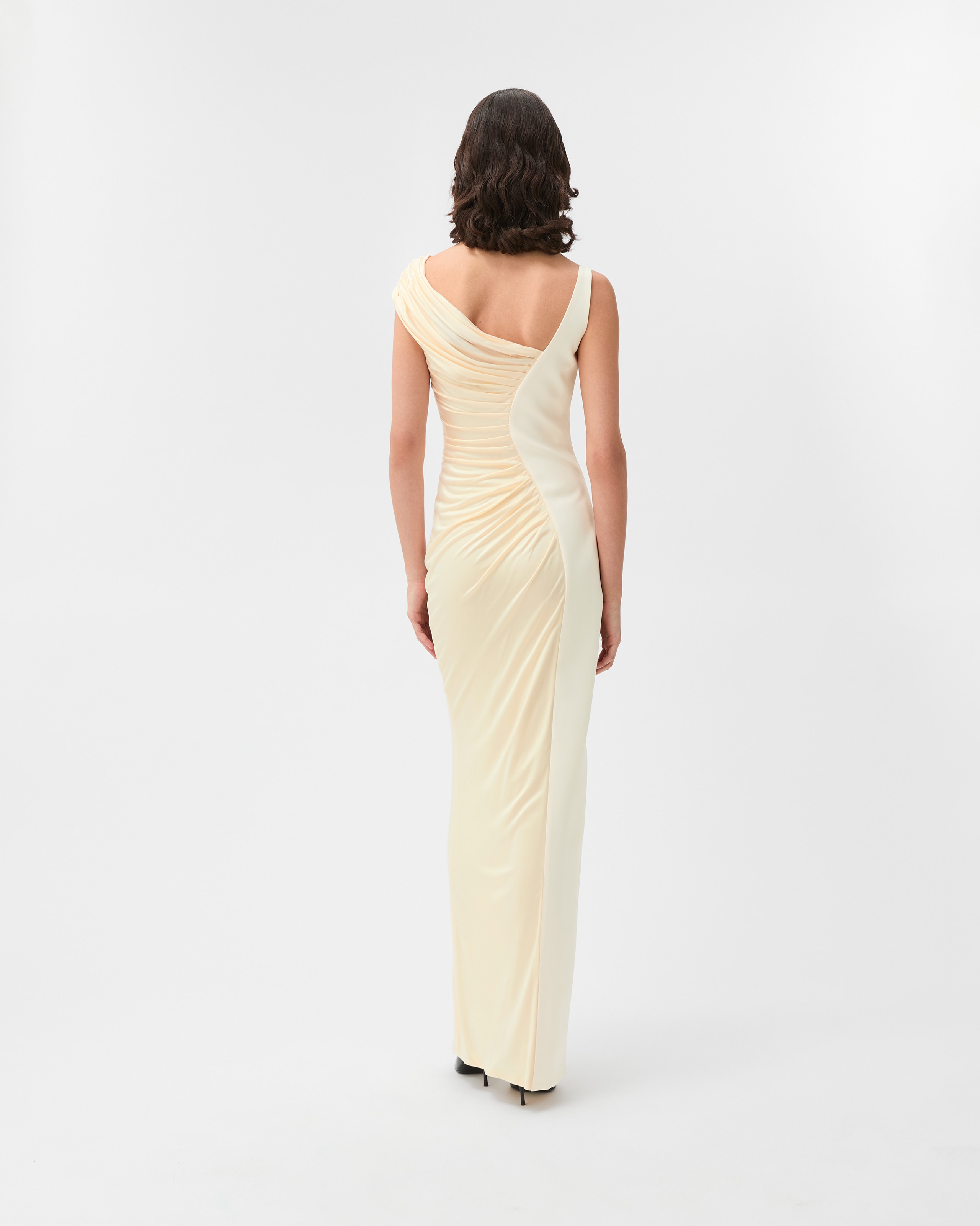 versace dress of a thousand layers Viscose Liquid Jersey Draped Gown White swatches-dolcini-halter-maxi-dress