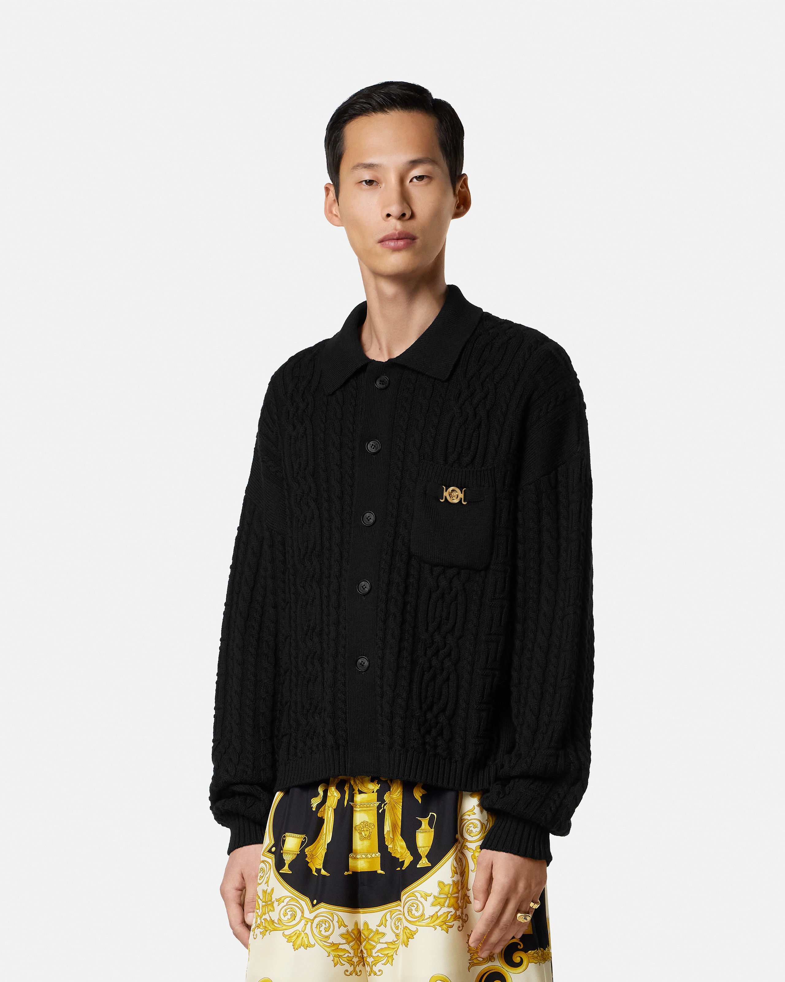 Mixed-Stitch Wool Knit Sweater