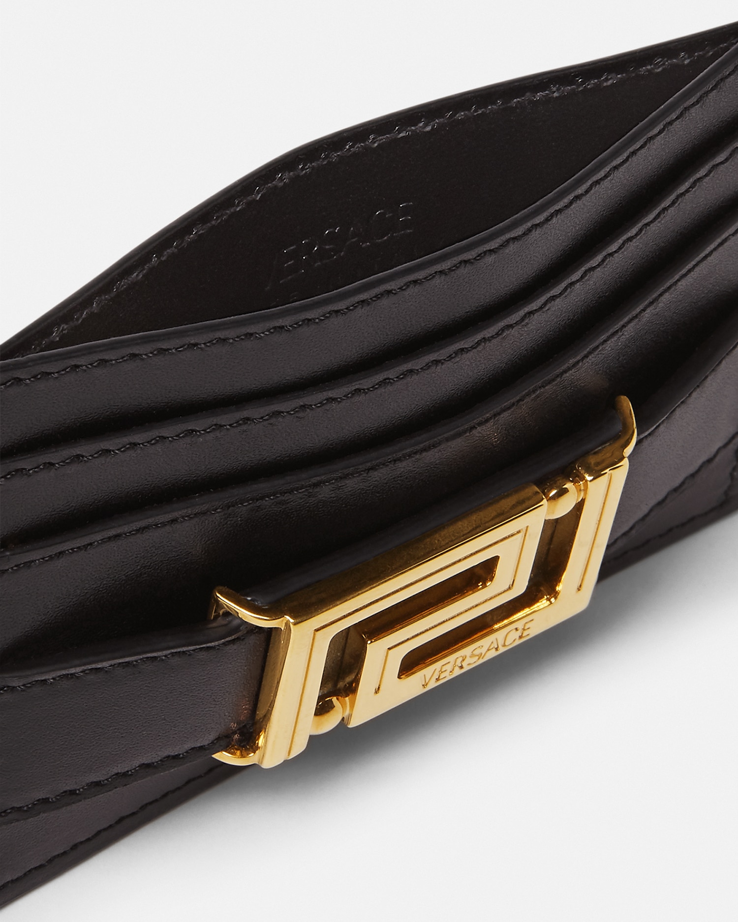 Versace Greca Goddess Card Holder In Black+gold
