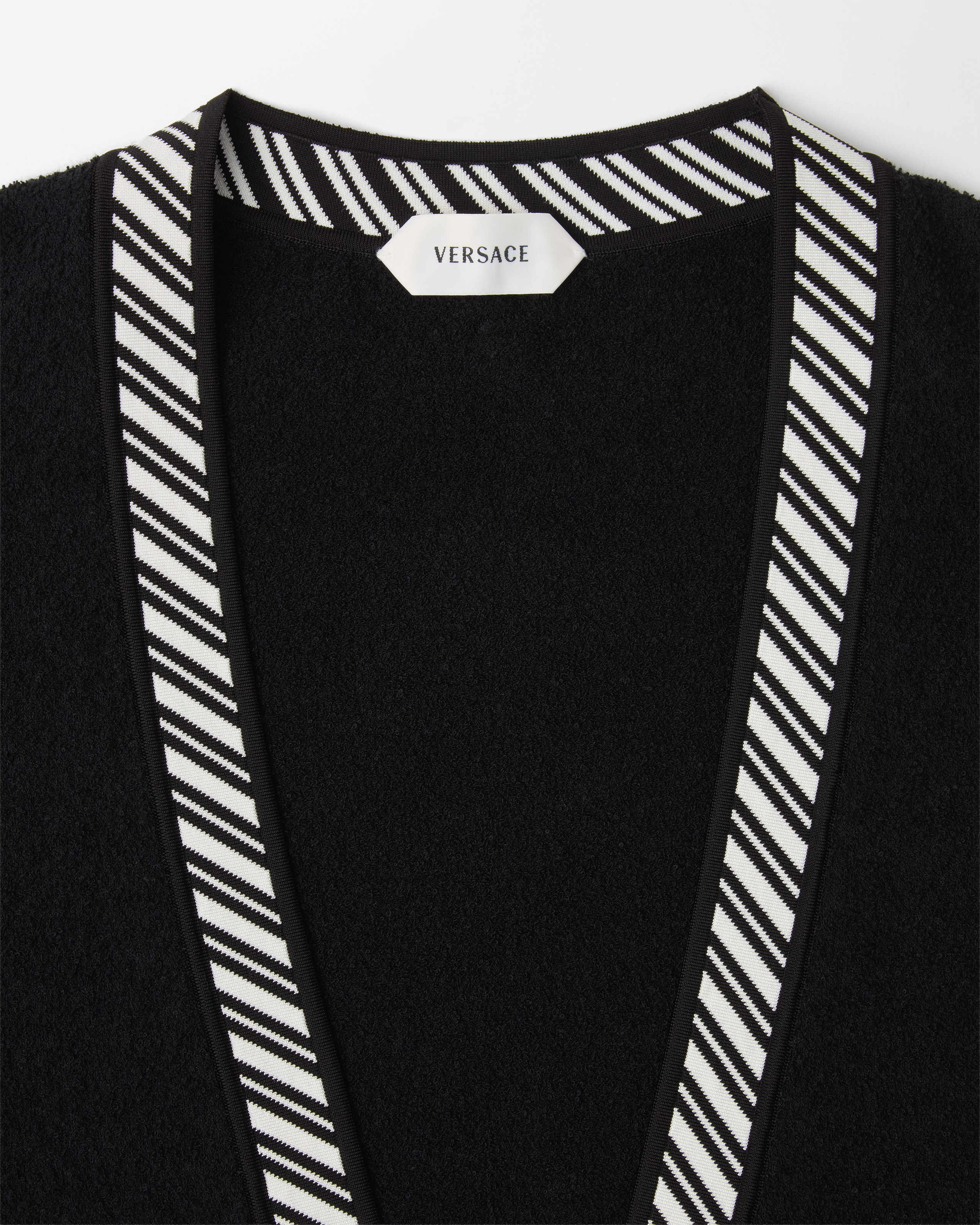 Terry-Knit Cotton V-Neck Cardigan Black | VERSACE US