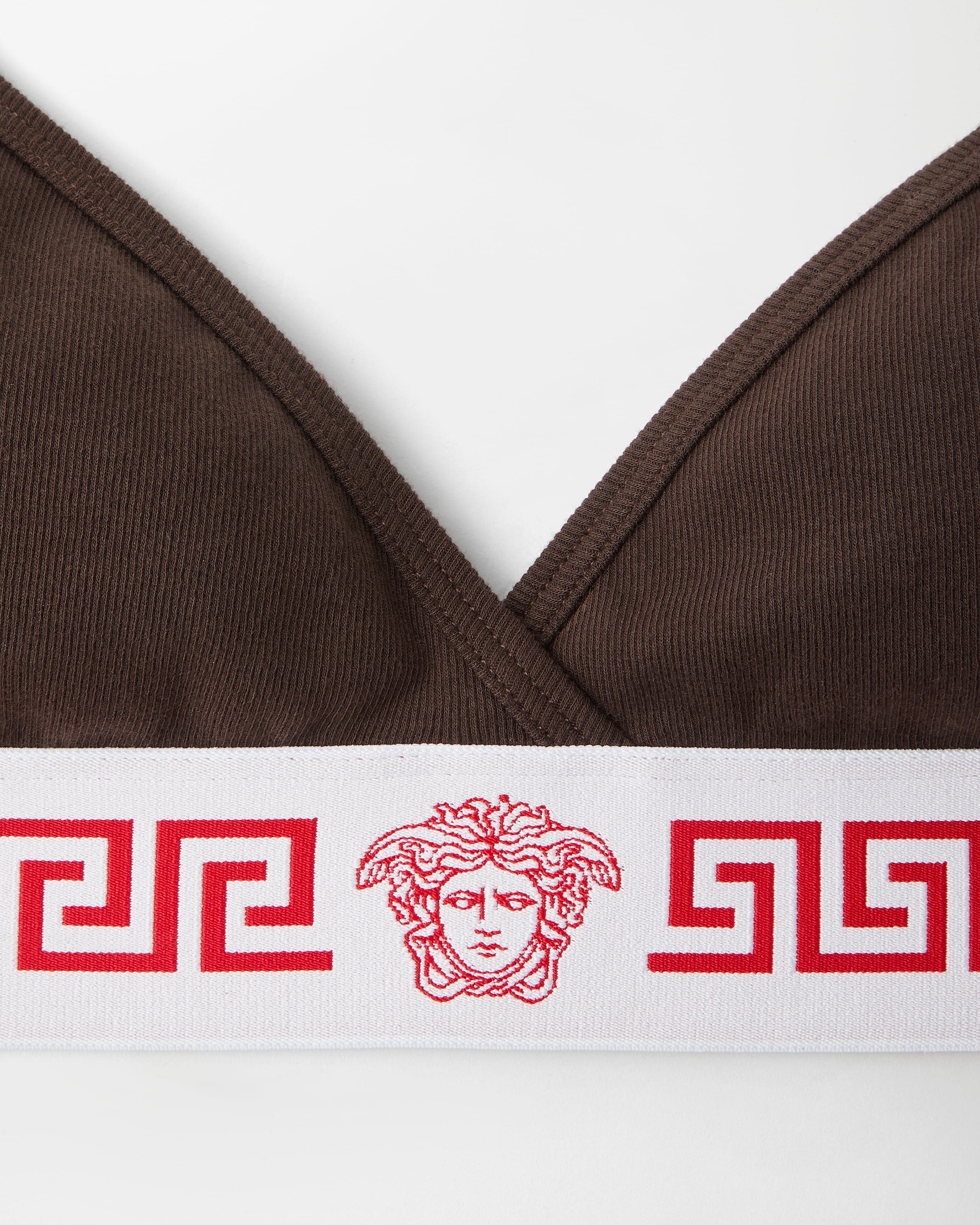 Ribbed Cotton-Jersey Bralette Brown | VERSACE IN
