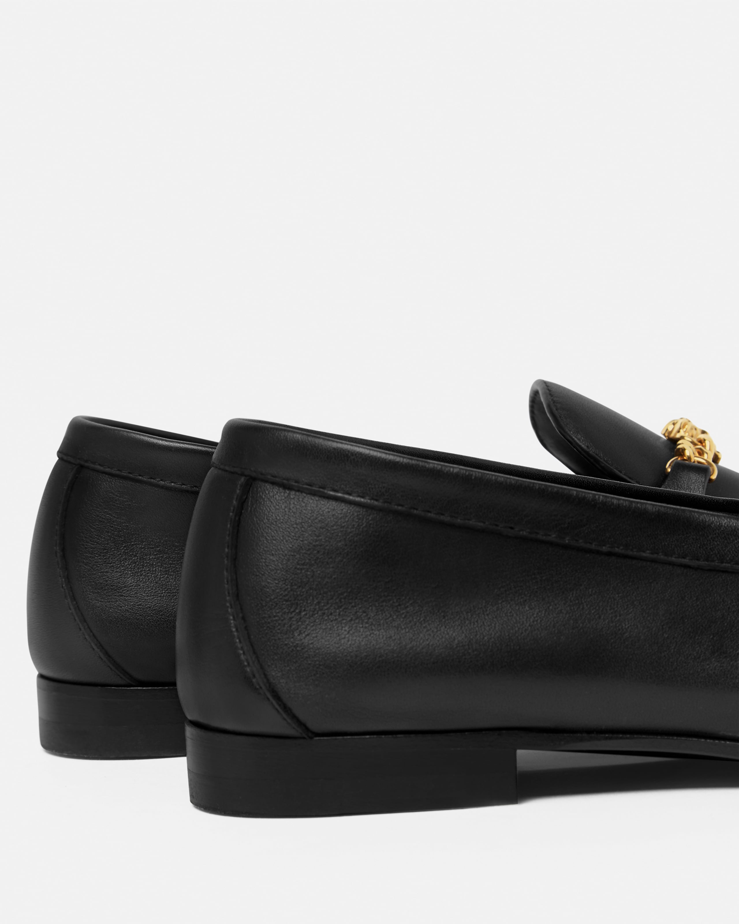 Medusa Leather Loafers Black,Gold | VERSACE US