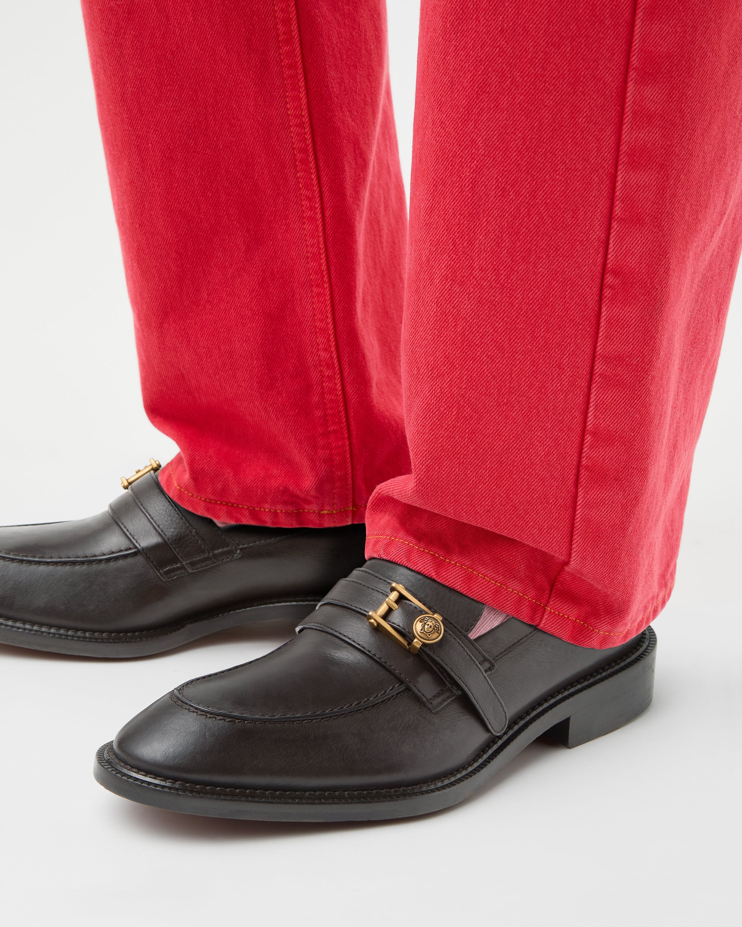 Primo Leather Loafers Brown,Gold | VERSACE US
