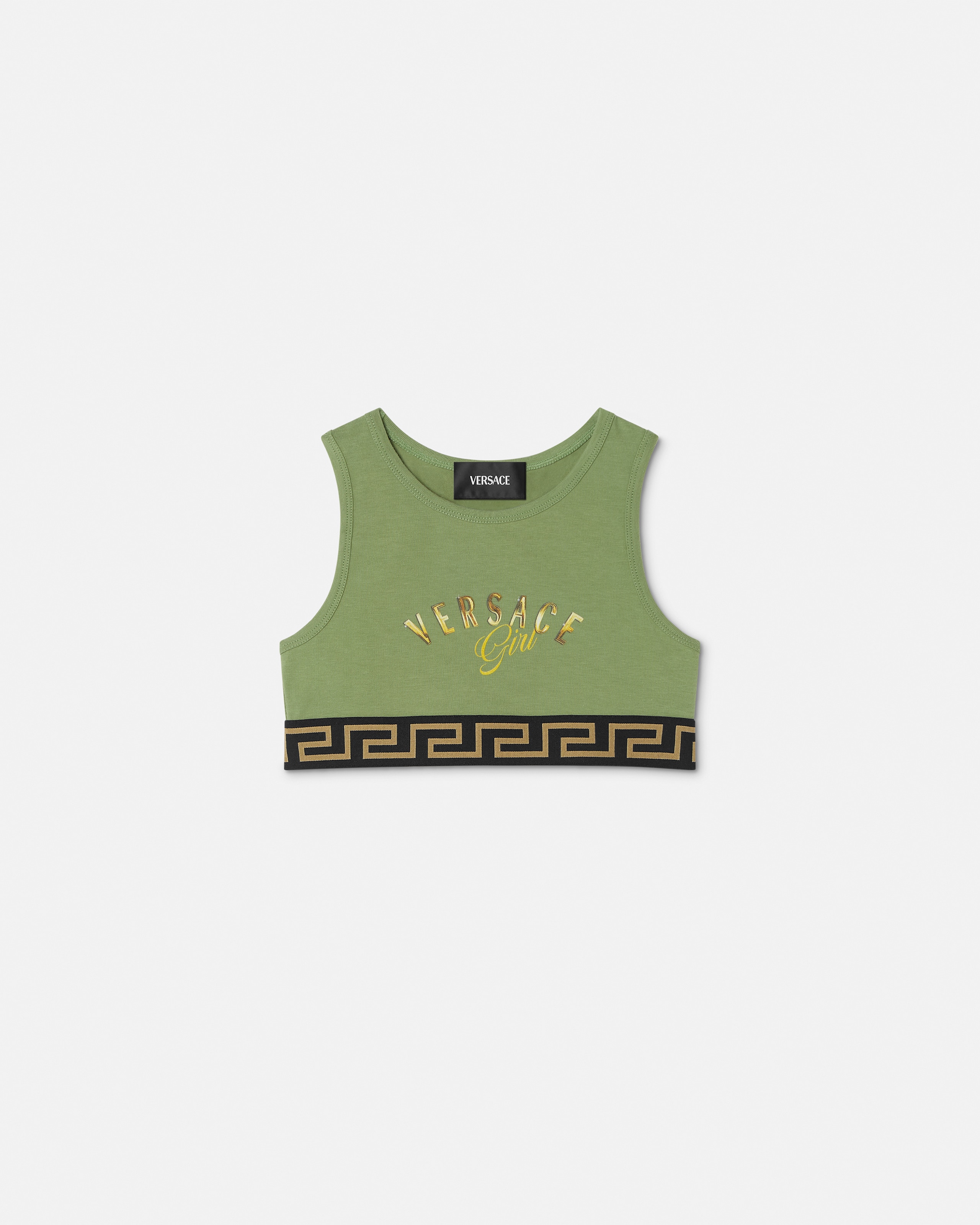 Versace Kids Printed Stretch Cotton-jersey Top In Green